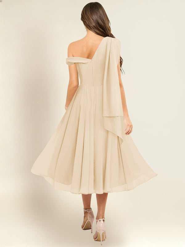 A-Line One Shoulder Pleated Chiffon Bridesmaid Dress With Flowing Sash