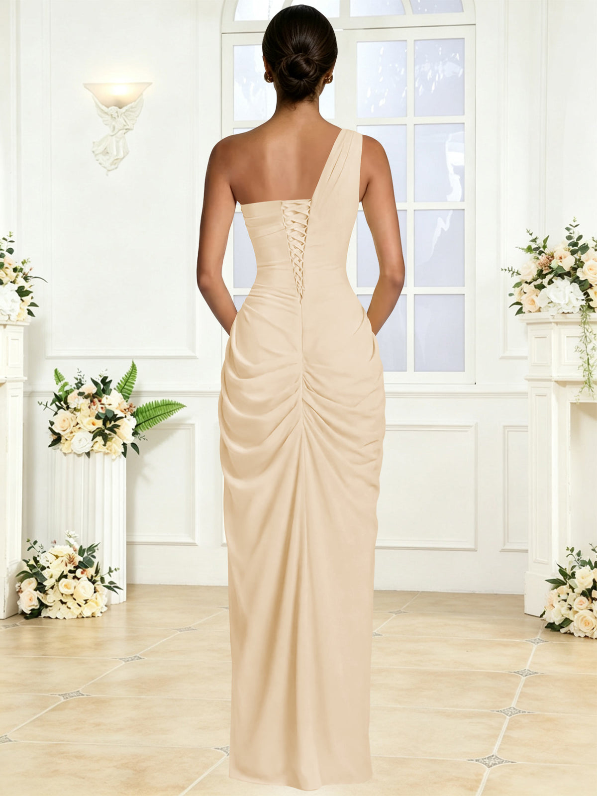 One Shoulder Chiffon Mermaid Long Bridesmaid Dress with Slit