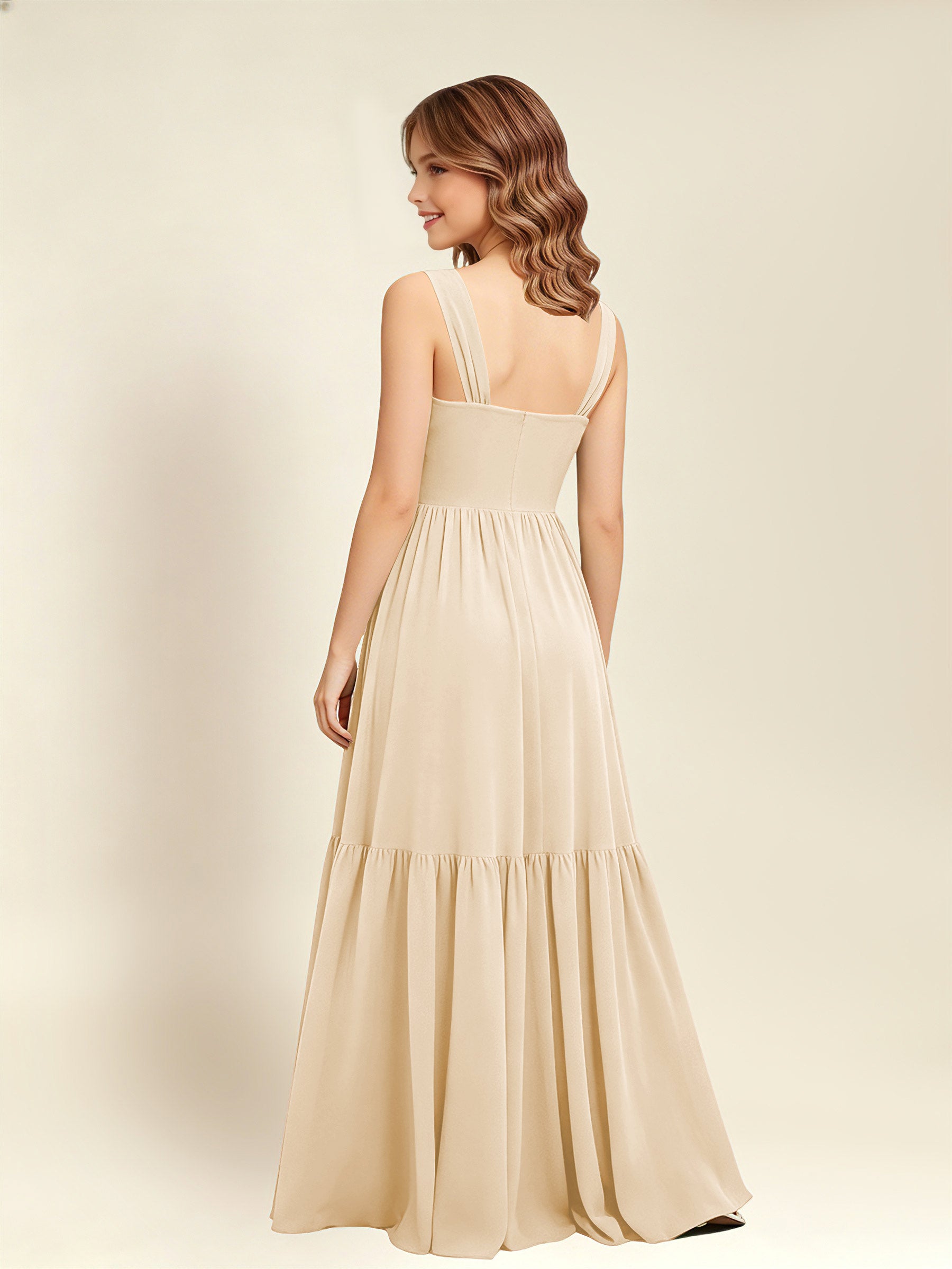 ROVDESY A-Line Square Neck Chiffon  Junior Bridesmaid Dress