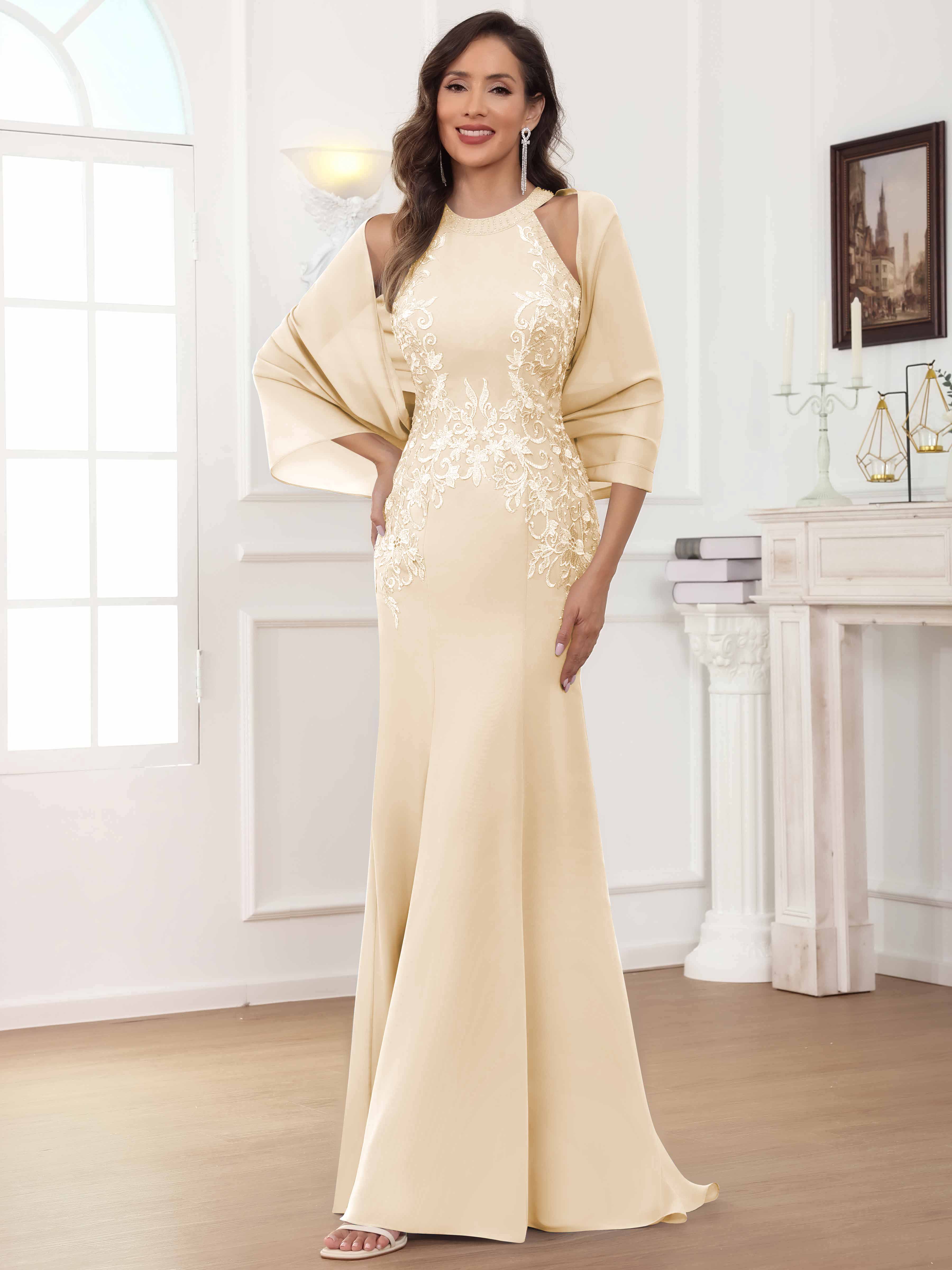 ROVDESY Halter Mermaid Lace Mother Of The Bride Dress With Jacket