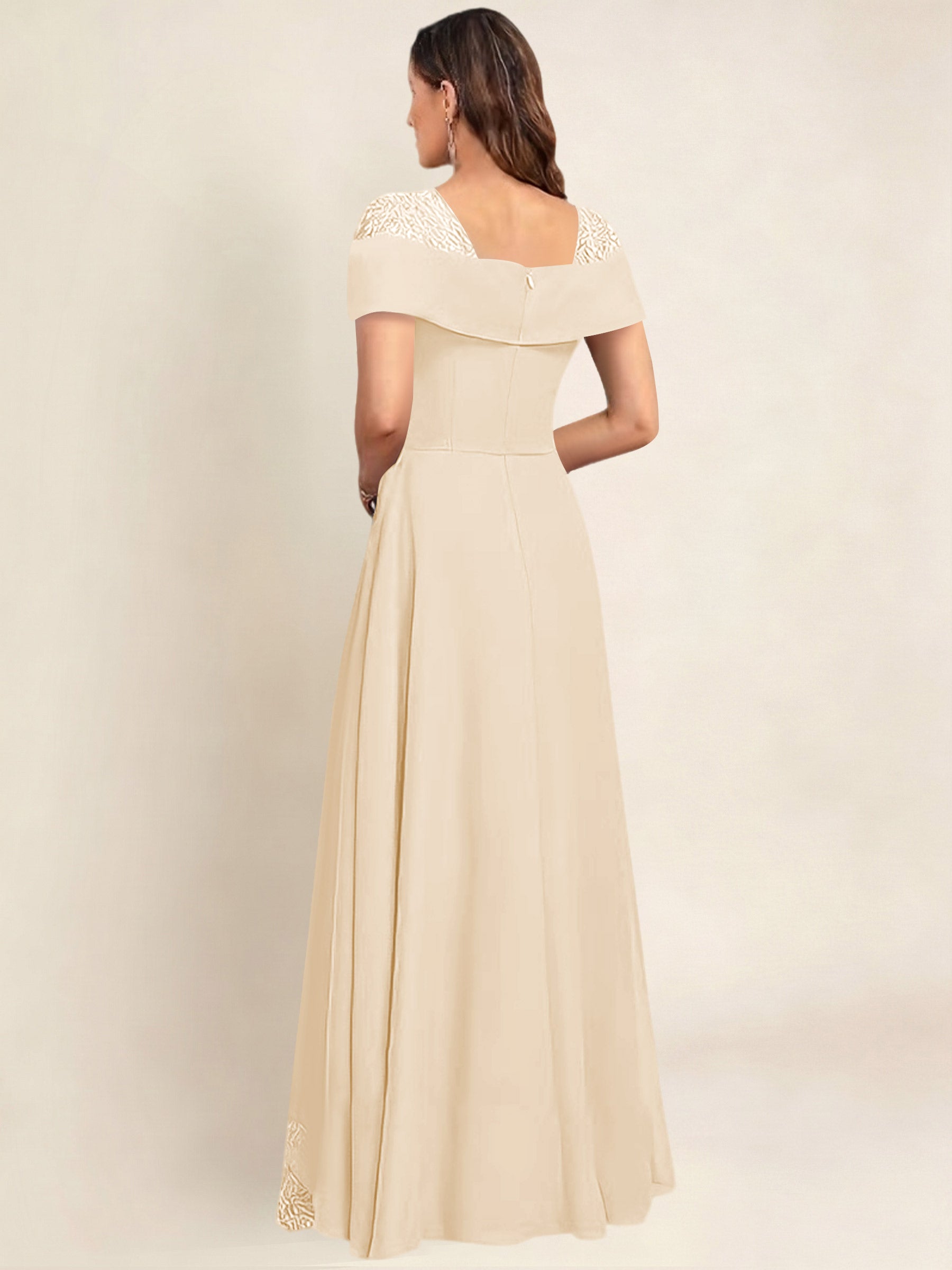 ROVDESY A-Line Off The Shoulder Lace Chiffon Long Mother of the Bride Dress Formal Gown