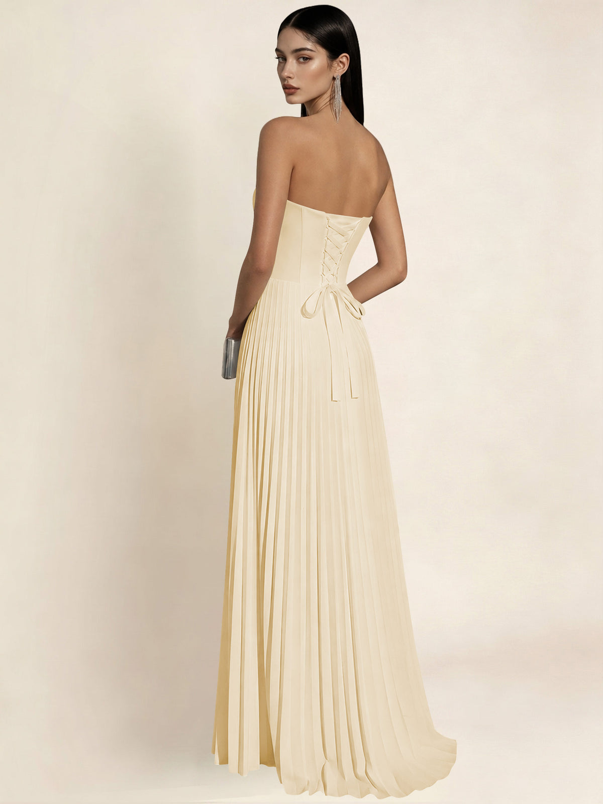 Strapless Satin Pleated A Line Bridesmaid Prom Dress
