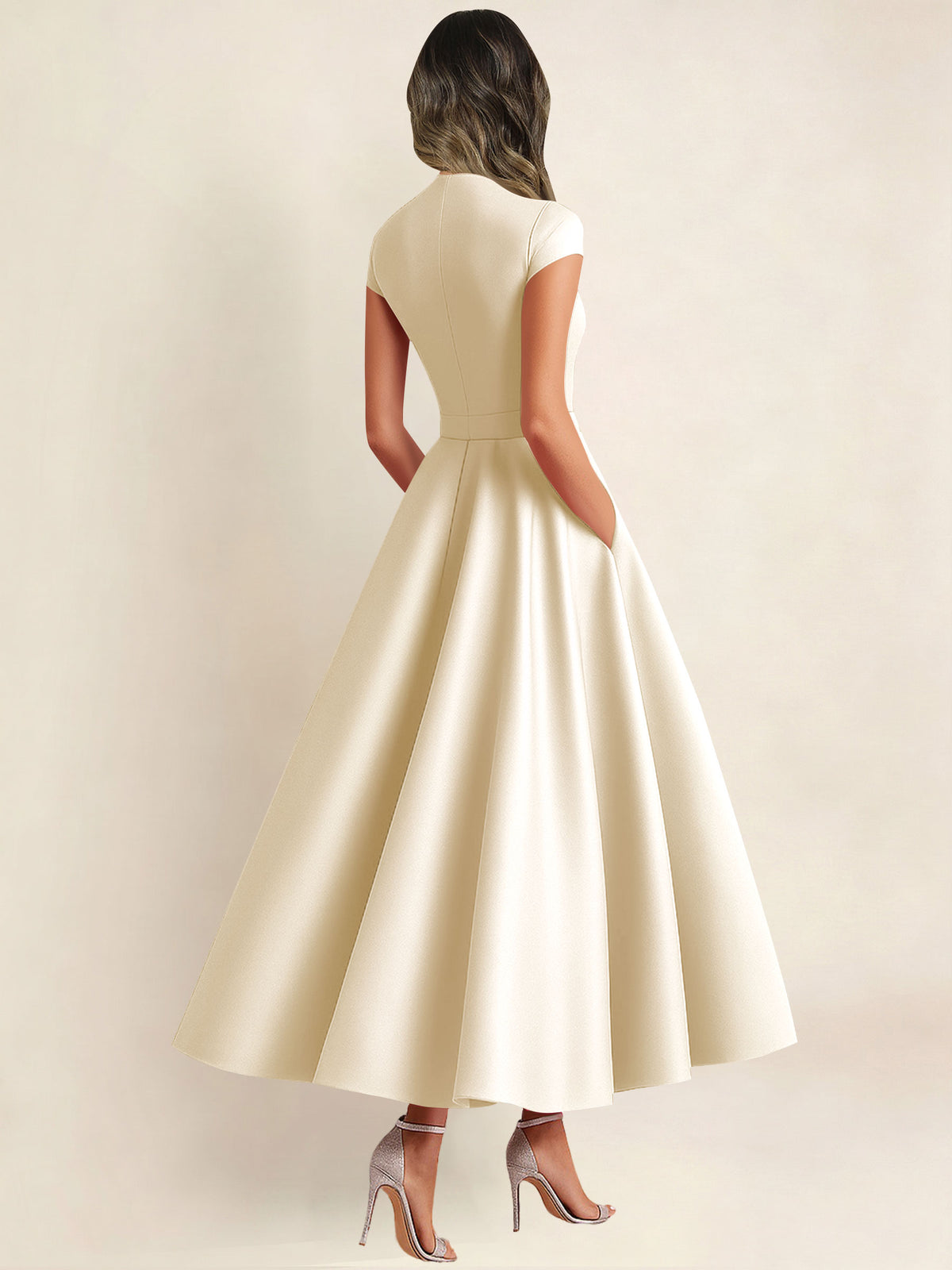 A Line V Neck 3D Flower Satin Mother of the Bride Dress