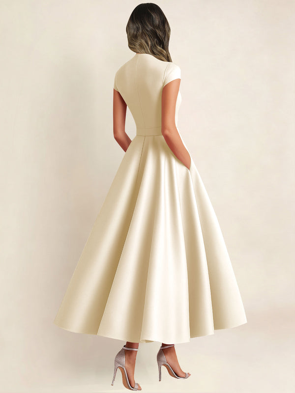 A Line V Neck 3D Flower Satin Mother of the Bride Dress