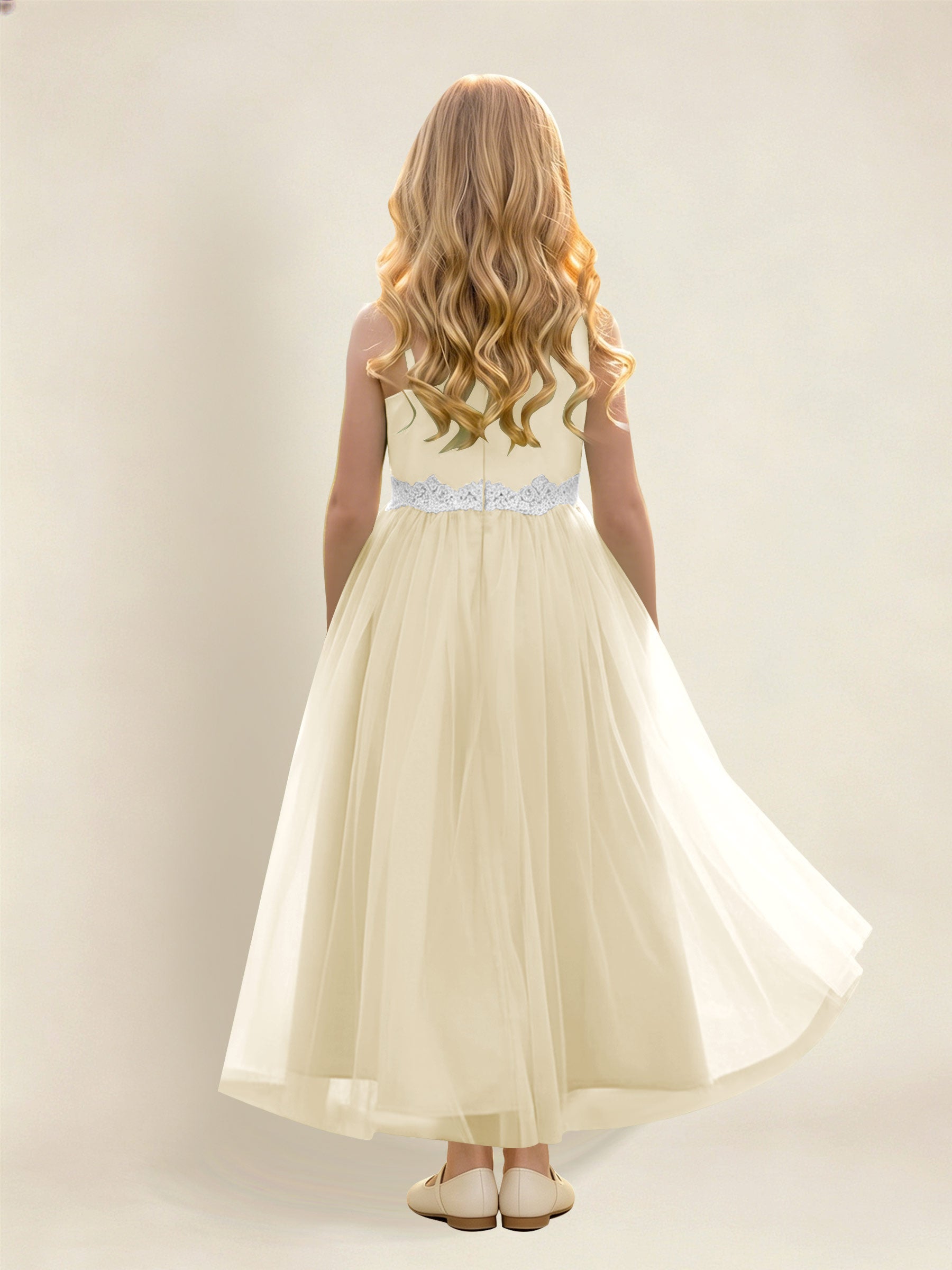 ROVDESY Asymmetric One Shoulder  Satin  Tulle Junior Bridesmaid Dress