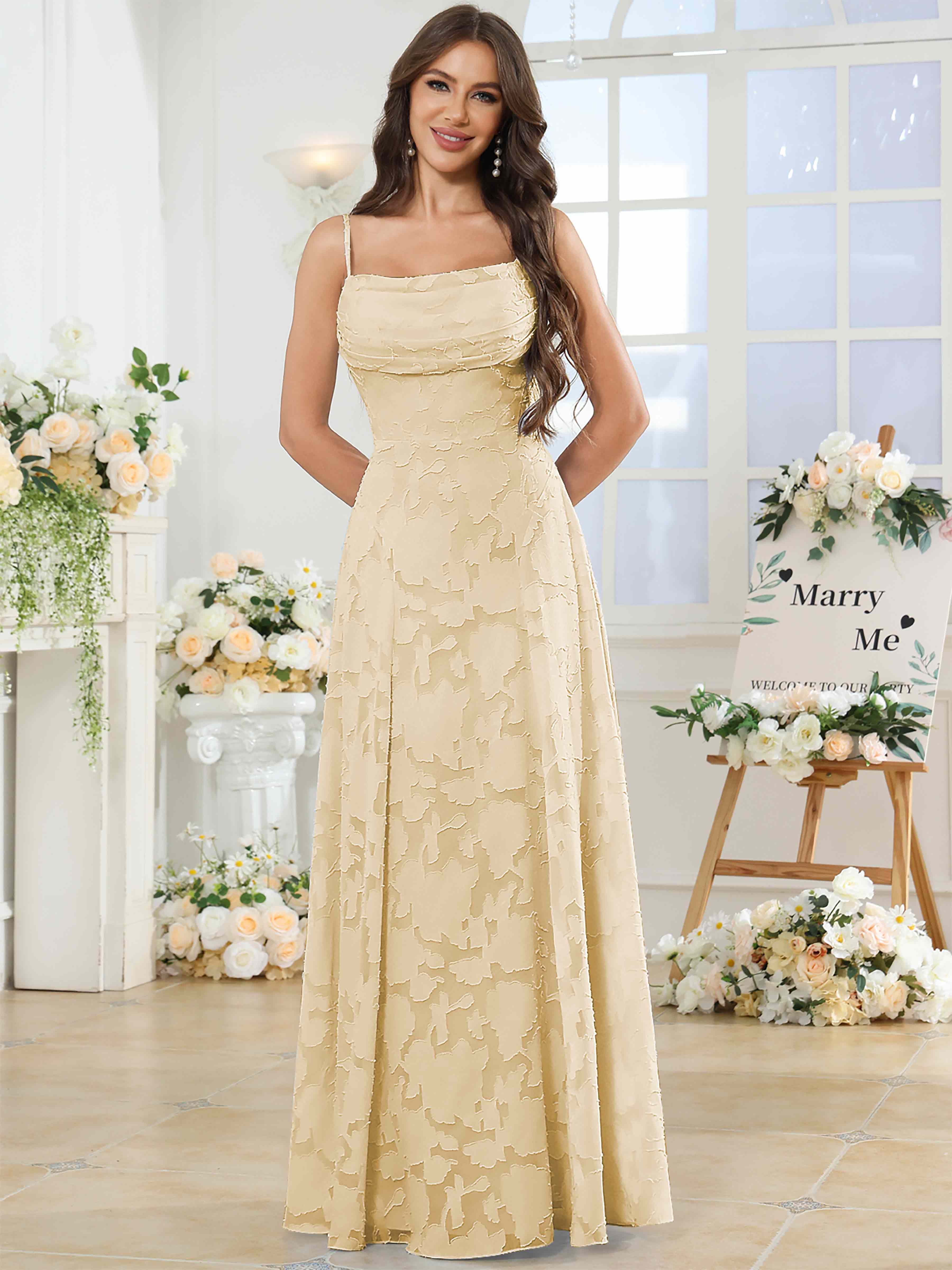 ROVDESY Cowl Chiffon Jacquard Bridesmaid/Prom Dress
