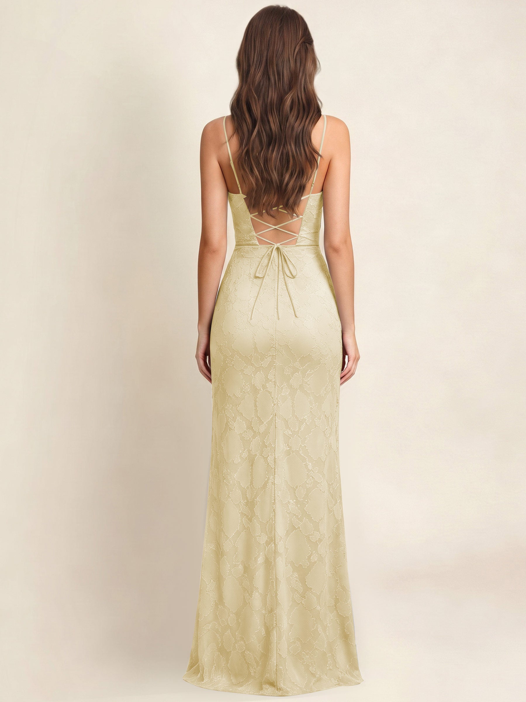 ROVDESY  Cowl Neck Ruffle Mermaid Chiffon Jacquard Bridesmaid/Prom Dress With Slit