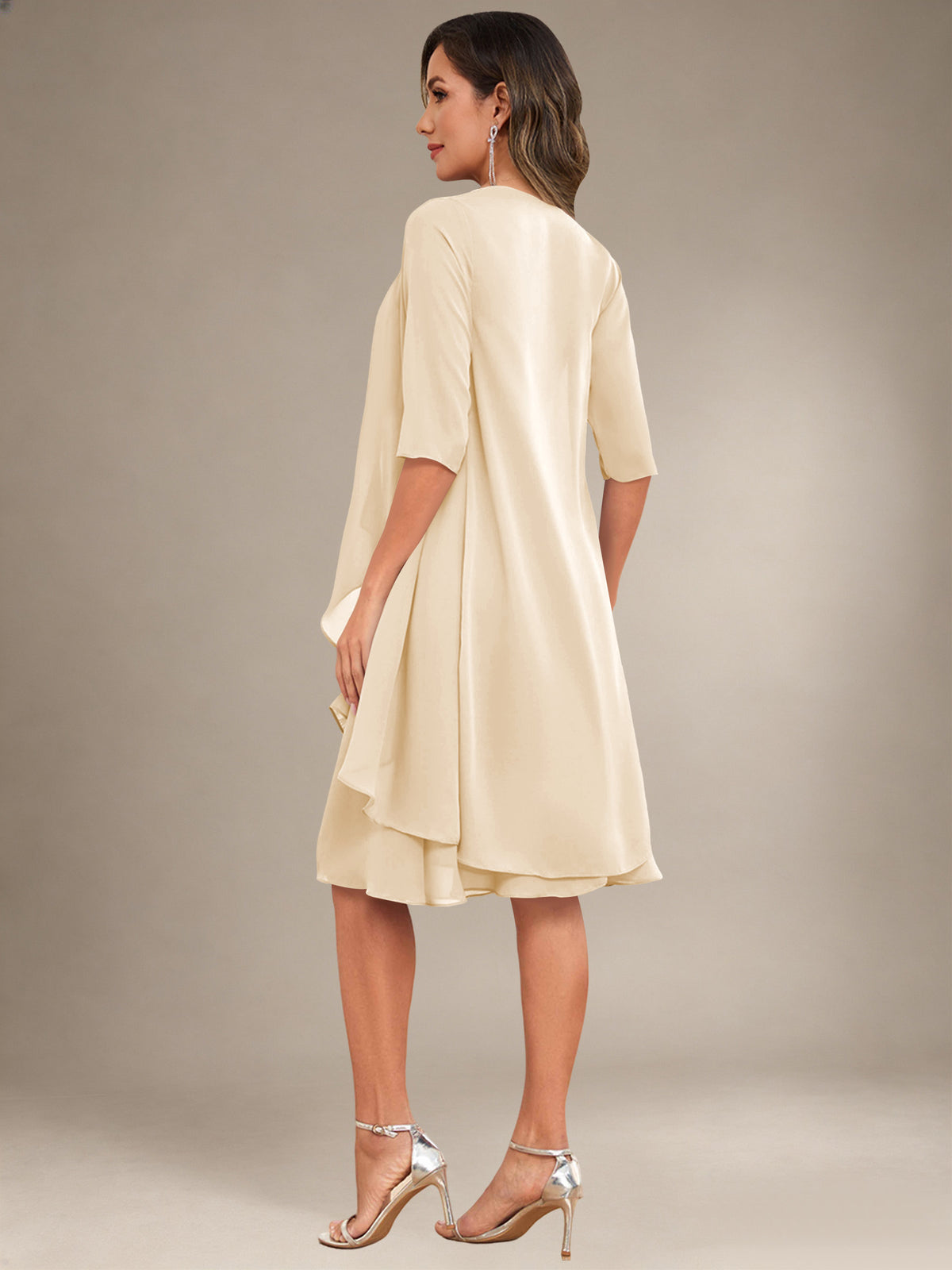 2 Pieces Half Sleeve Chiffon Knee Length Mother Of The Bride Dresses with Jacket