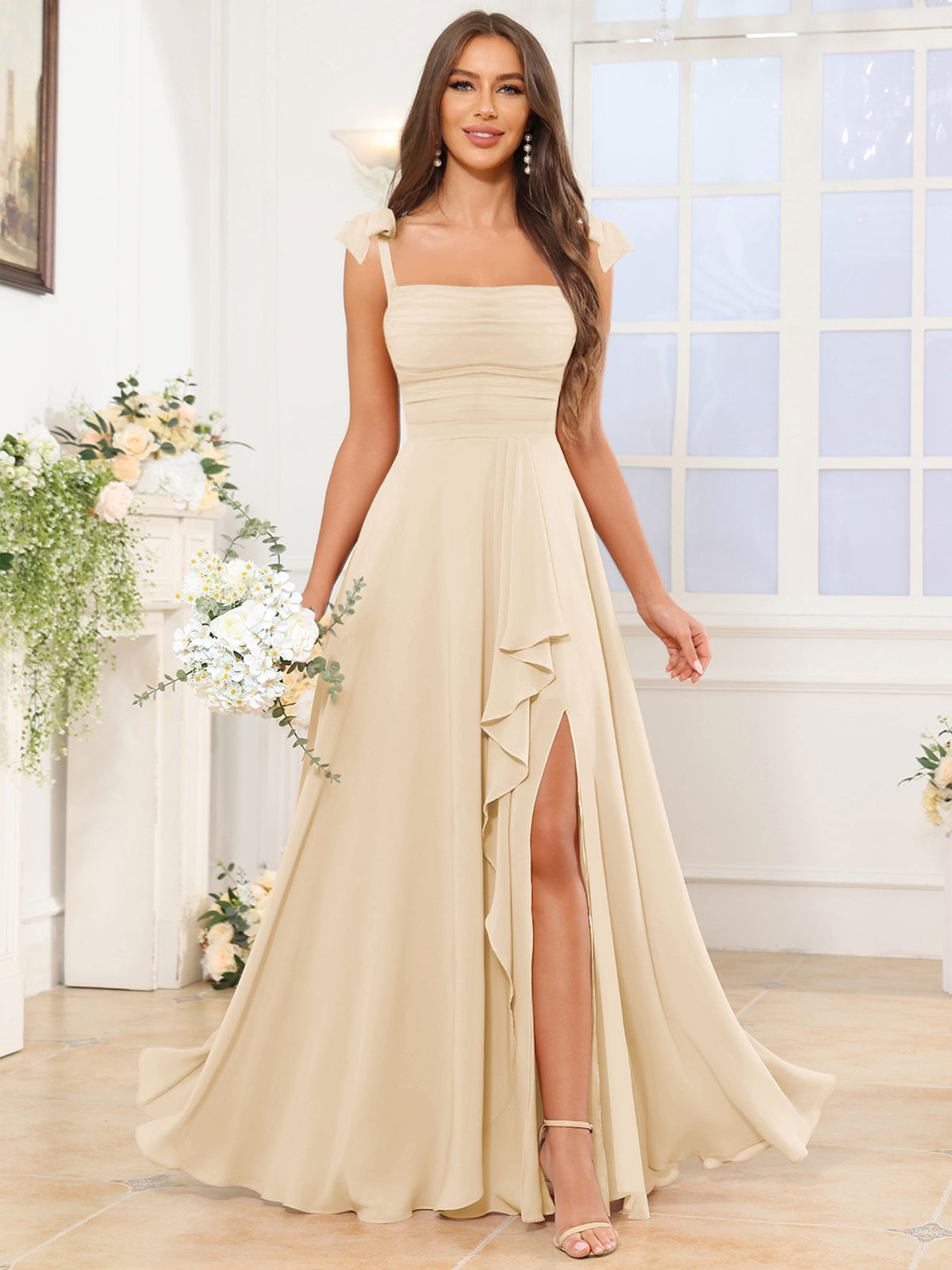 A Line Bridesmaid Dress with Slit