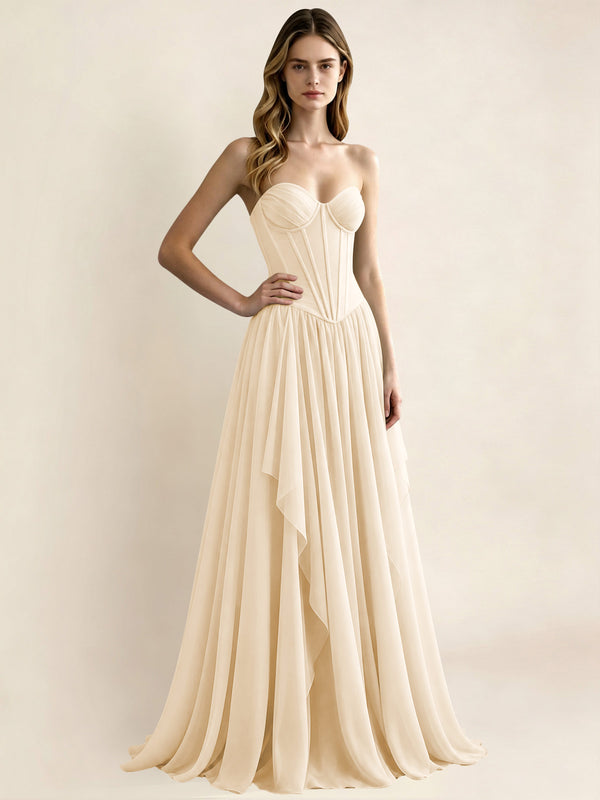 Sweetheart Chiffon Pleated A Line Bridesmaid Formal Dress