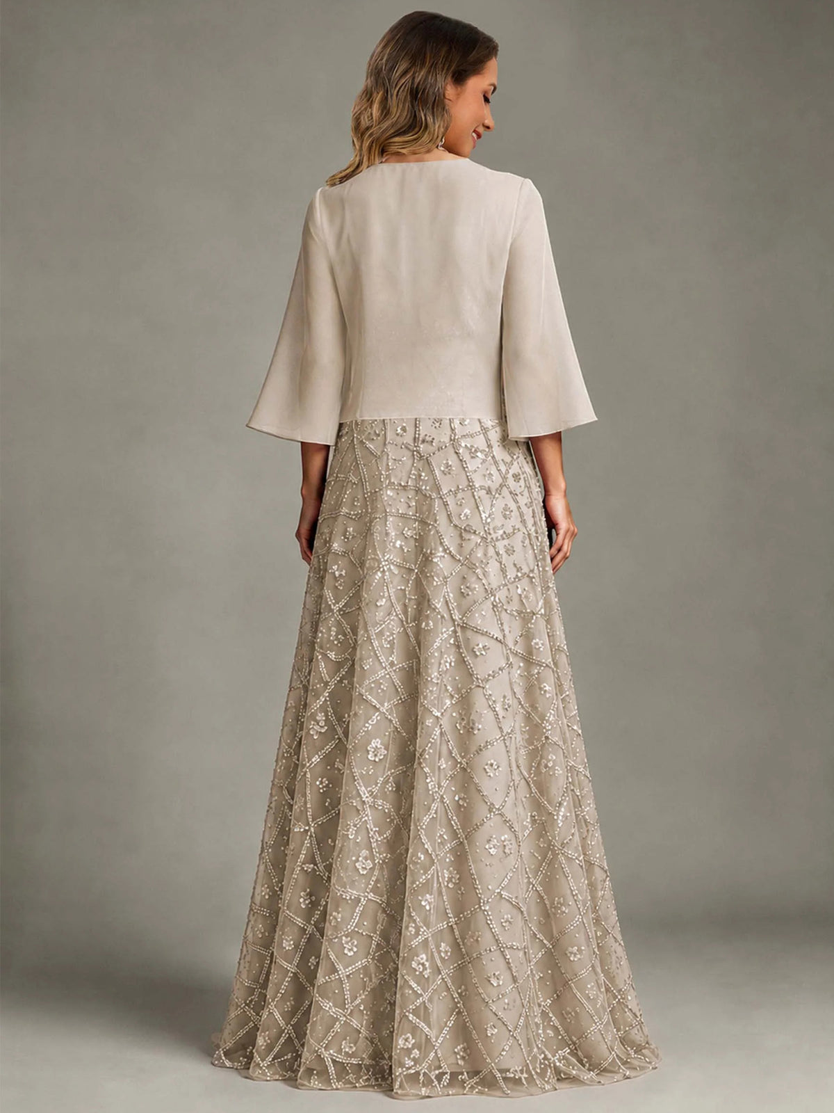 2 Pieces Sequin Long Mother of The Bride Dress with Jacket