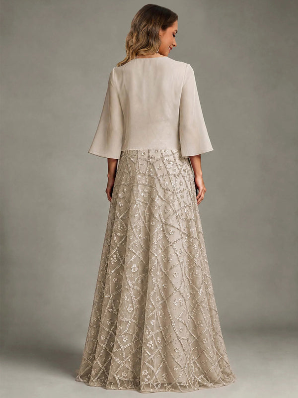 2 Pieces Sequin Long Mother of The Bride Dress with Jacket
