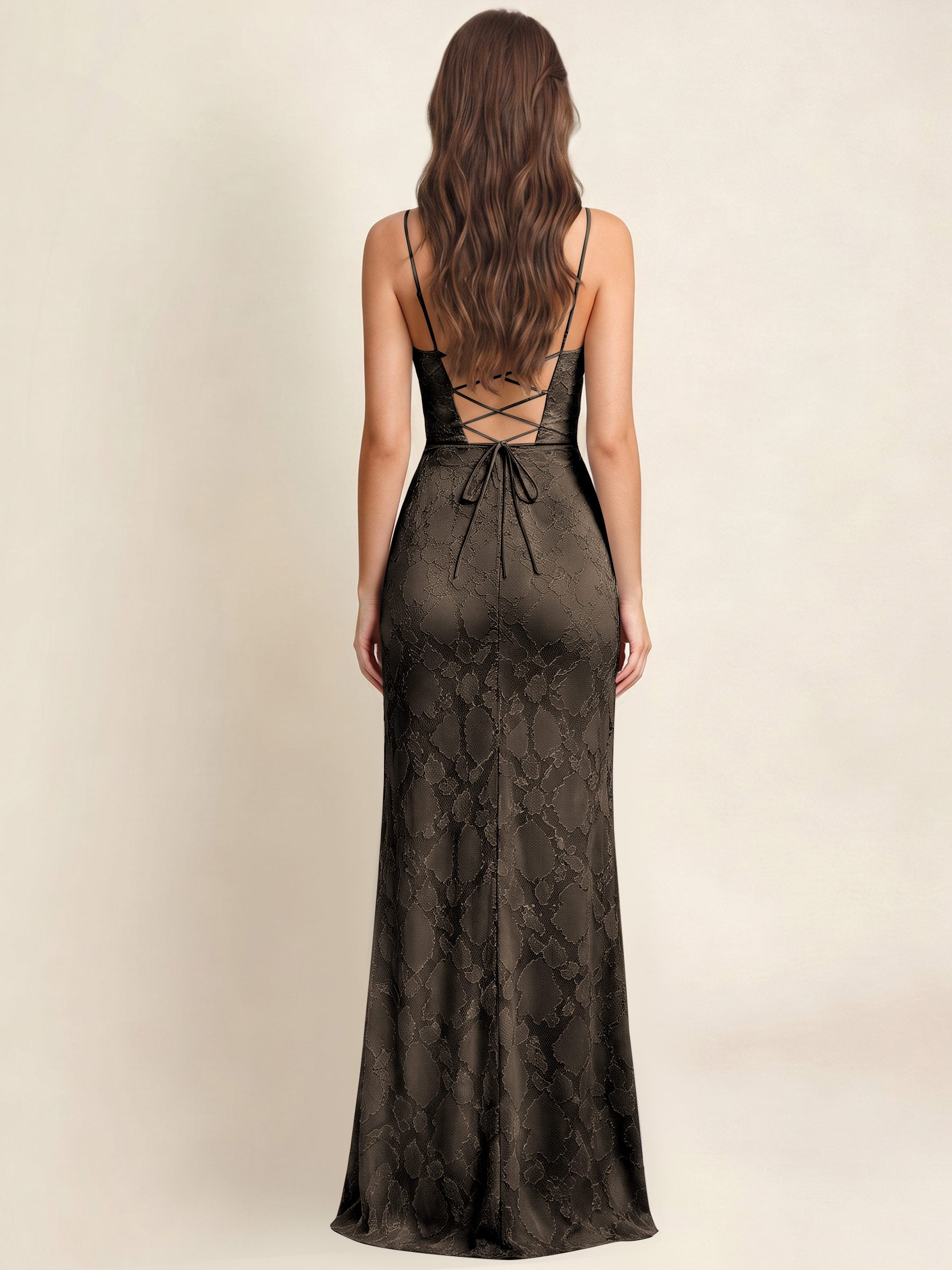 ROVDESY  Cowl Neck Ruffle Mermaid Chiffon Jacquard Bridesmaid/Prom Dress With Slit
