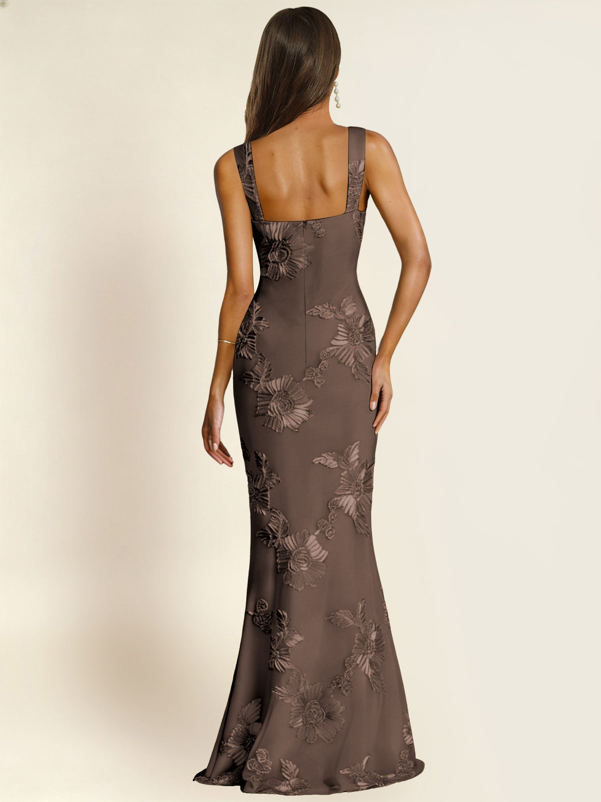 ROVDESY Square Neck Floral Applique Mermaid Long Prom/Bridesmaid Dress