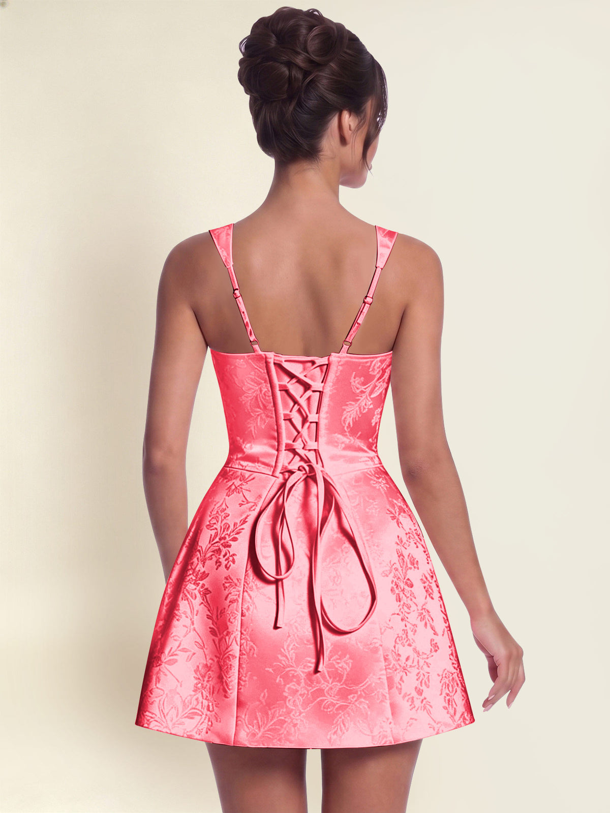 ROVDESY A-Line Square Neck Jacquard Satin Homecoming Mini Dress