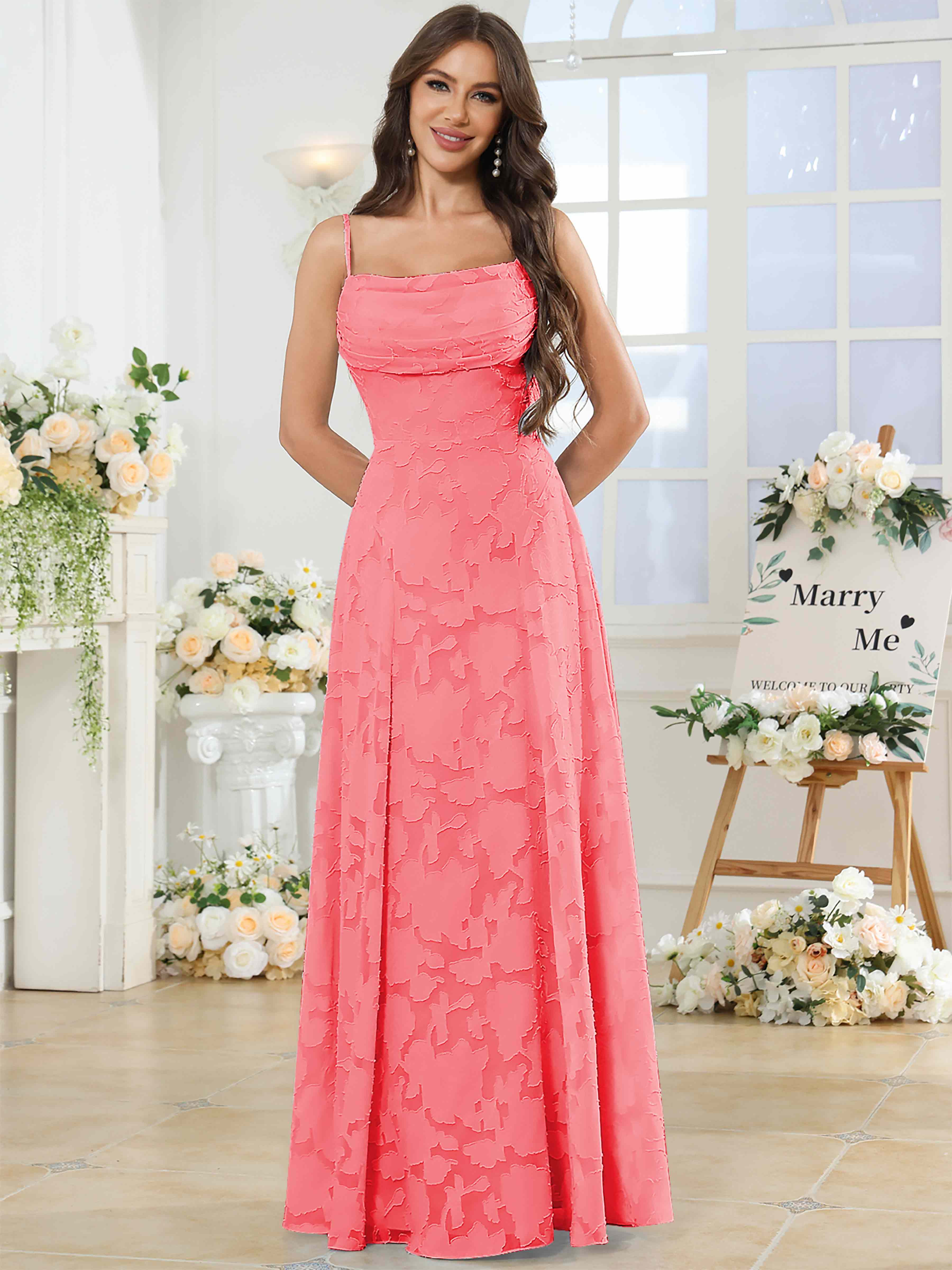ROVDESY Cowl Chiffon Jacquard Bridesmaid/Prom Dress