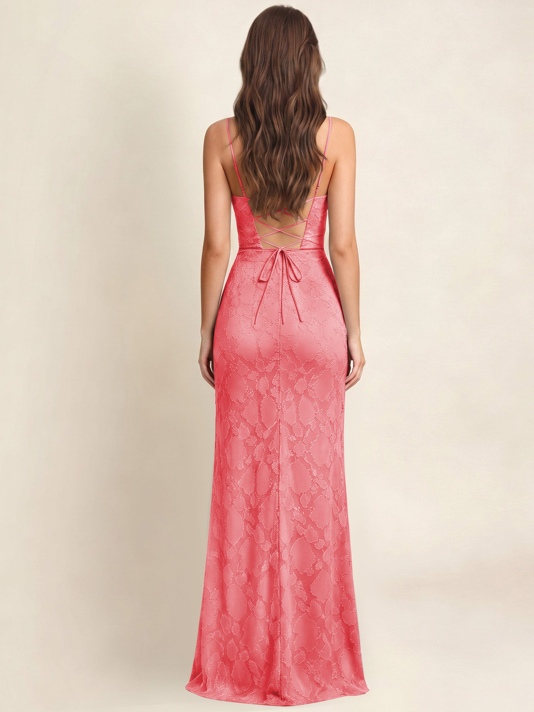 ROVDESY  Cowl Neck Ruffle Mermaid Chiffon Jacquard Bridesmaid/Prom Dress With Slit