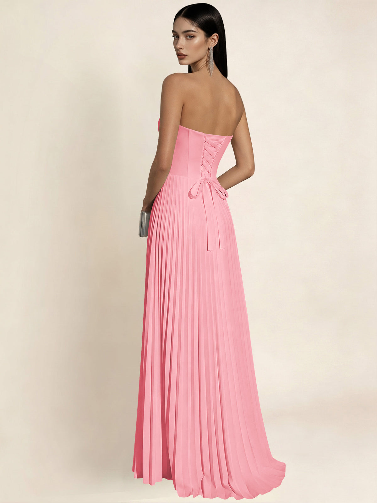 Strapless Satin Pleated A Line Bridesmaid Prom Dress