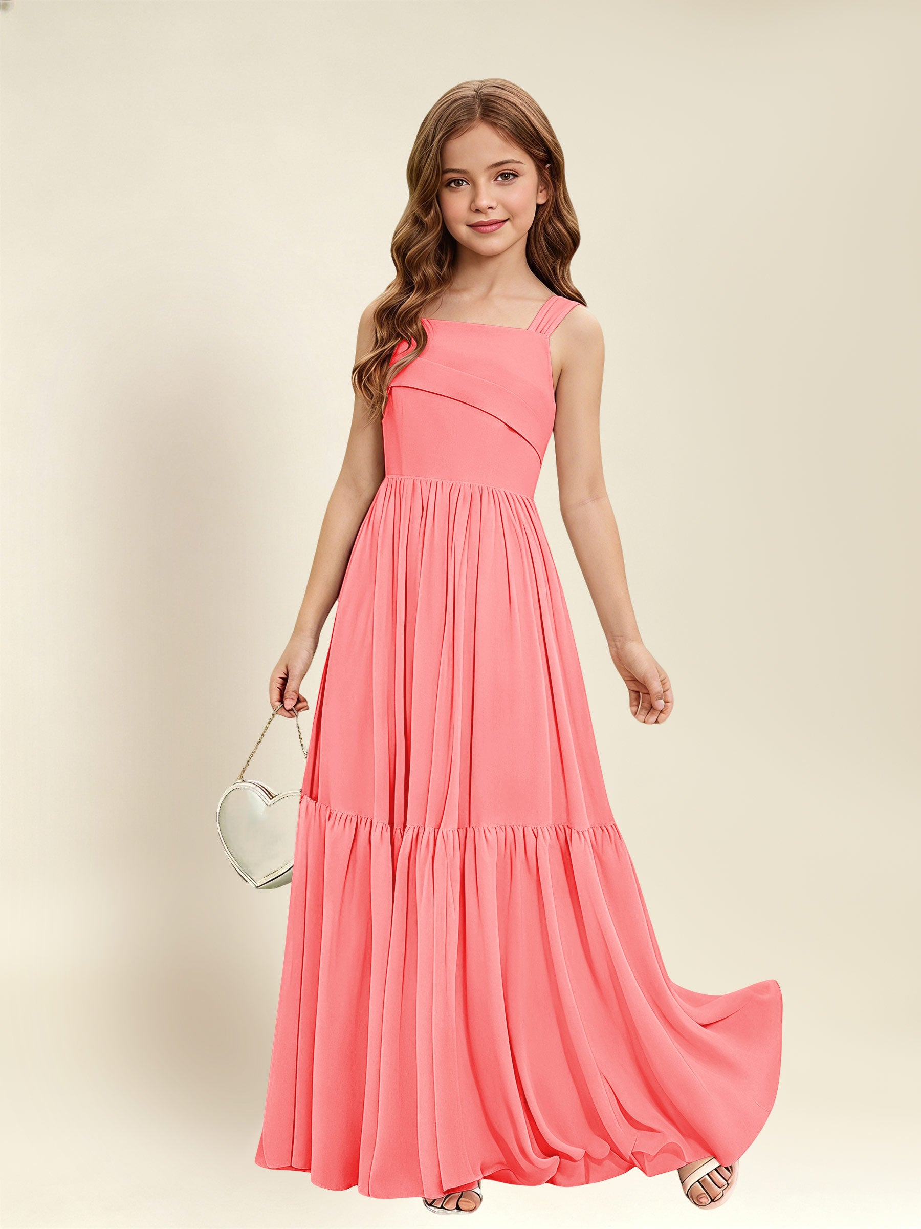 ROVDESY A-Line Square Neck Chiffon  Junior Bridesmaid Dress