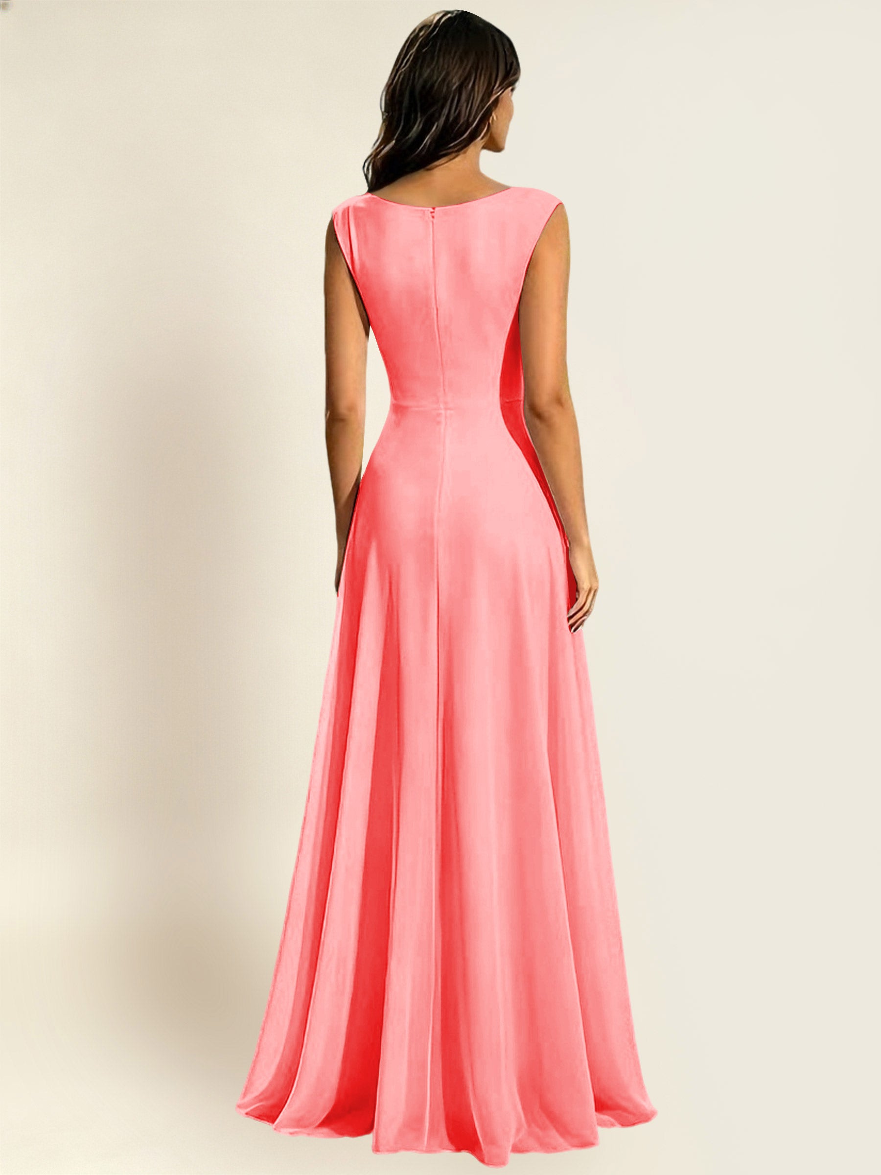 ROVDESY A-Line Chiffon Long Bridesmaid Dress With Sleeveless