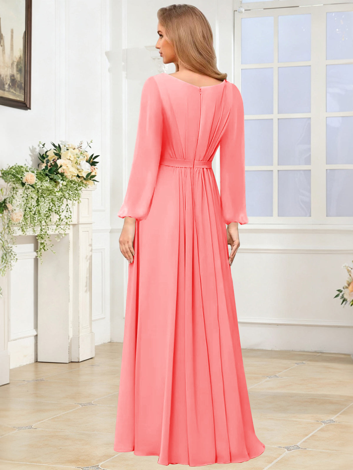 A-Line Chiffon Long Sleeve Bridesmaid Dress