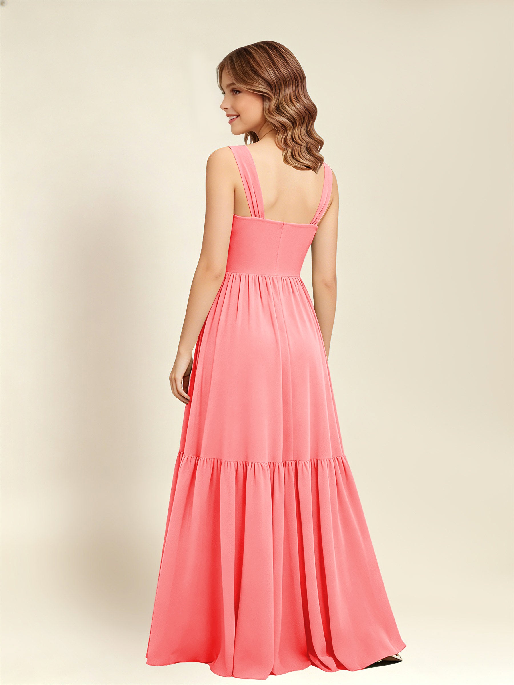 ROVDESY A-Line Square Neck Chiffon  Junior Bridesmaid Dress