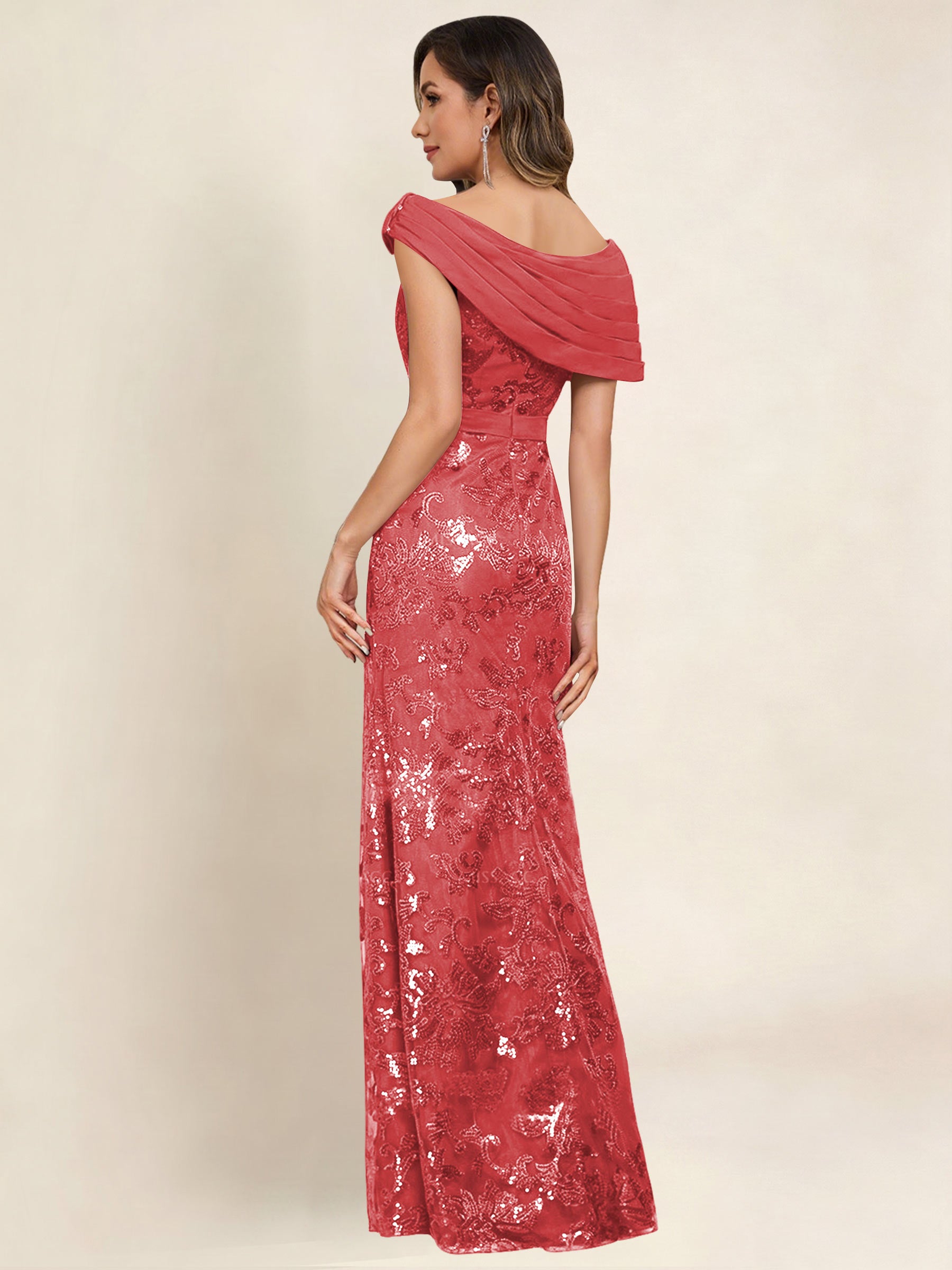 ROVDESY Off the Shoulder Sequin Mermaid Long Mother Of The Bride Dress Formal Gown