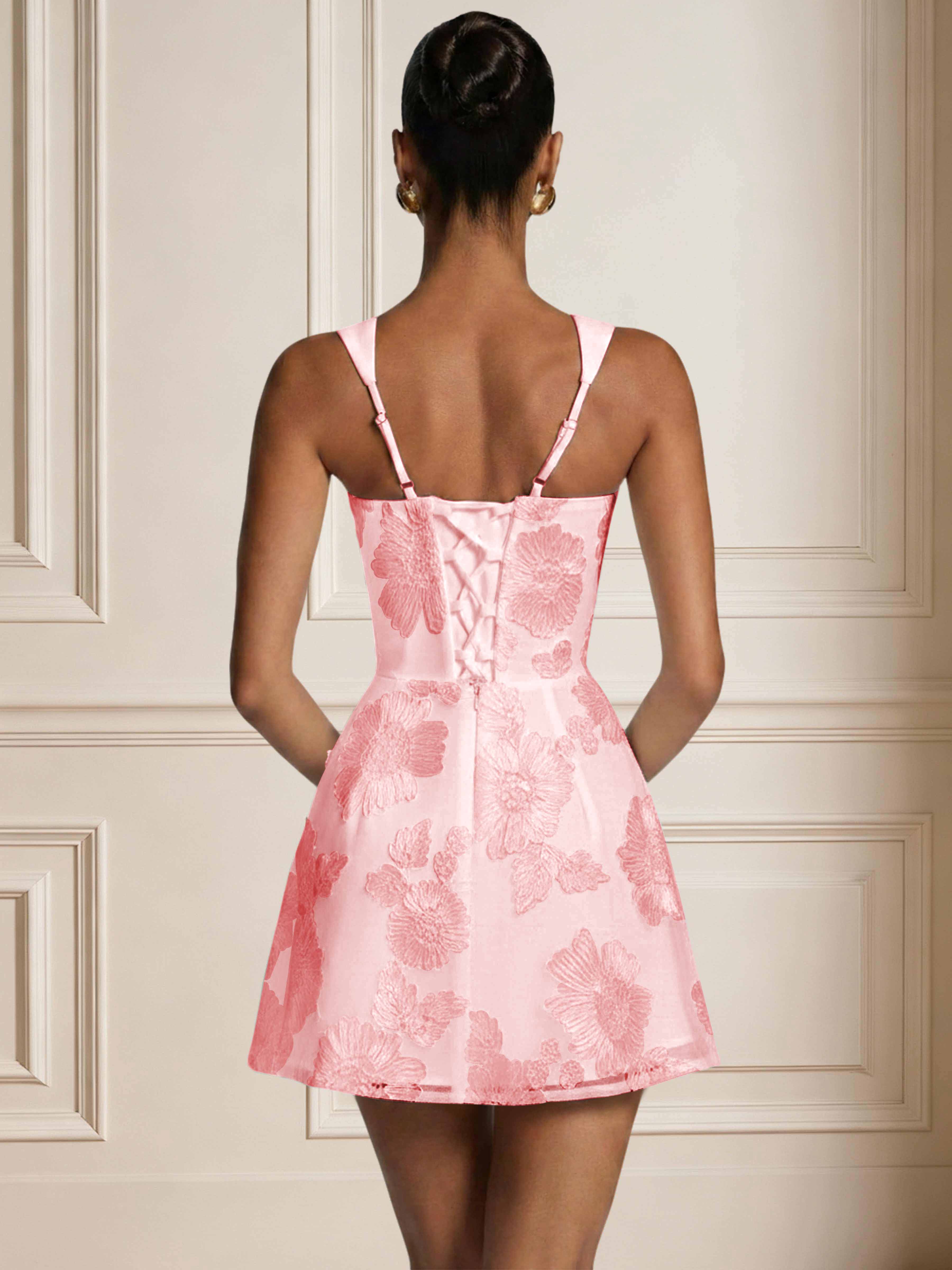 ROVDESY A-Line Sweetheart Floral Embroidery Homecoming Mini Dress