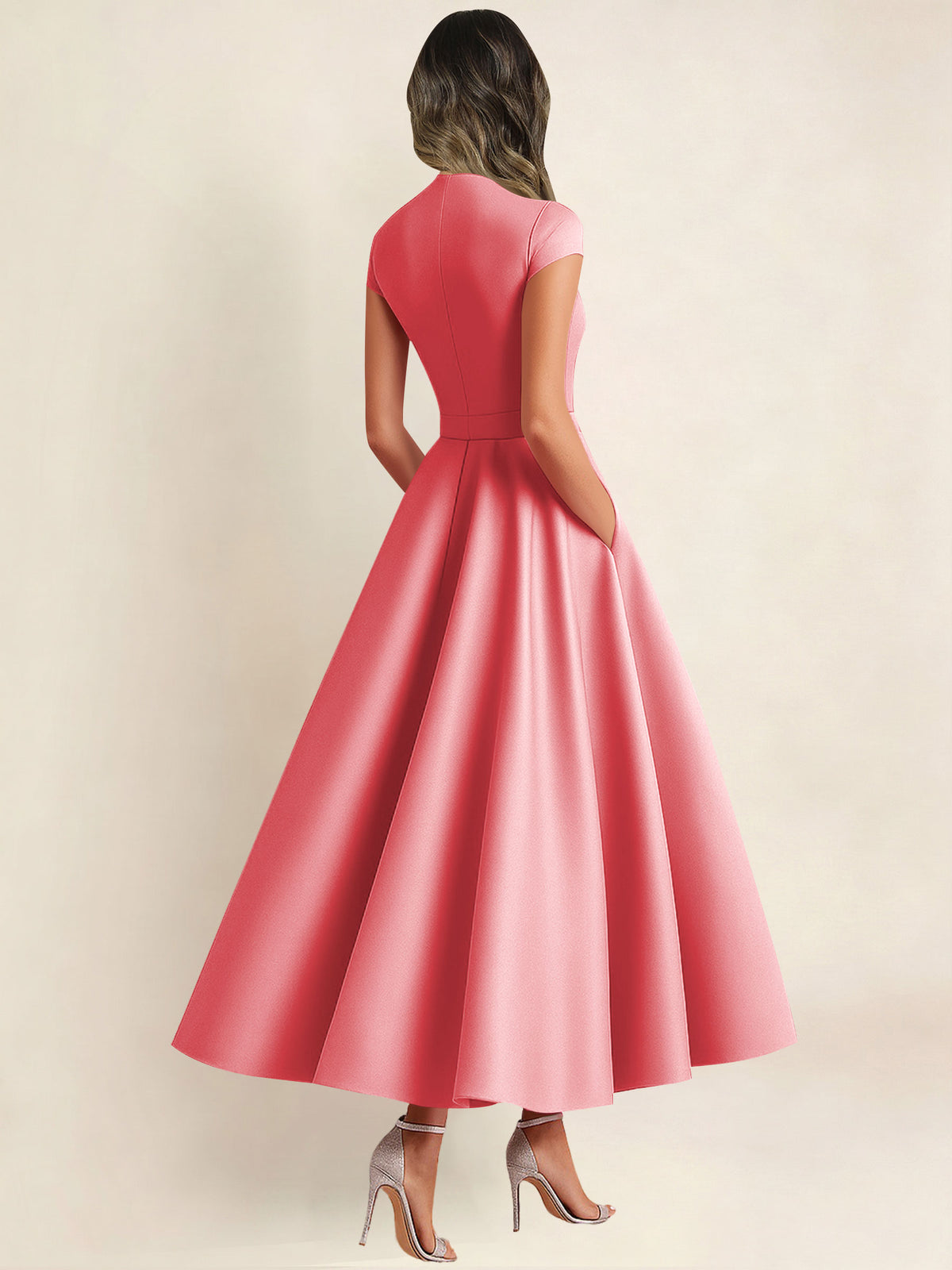 A Line V Neck 3D Flower Satin Mother of the Bride Dress