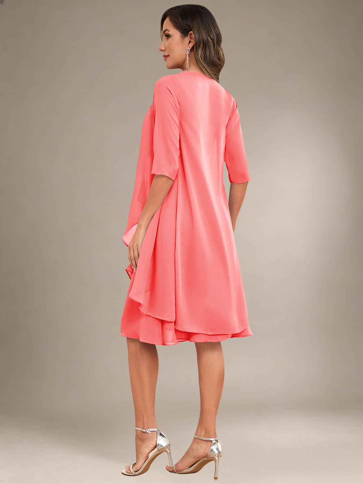 2 Pieces Half Sleeve Chiffon Knee Length Mother Of The Bride Dresses with Jacket