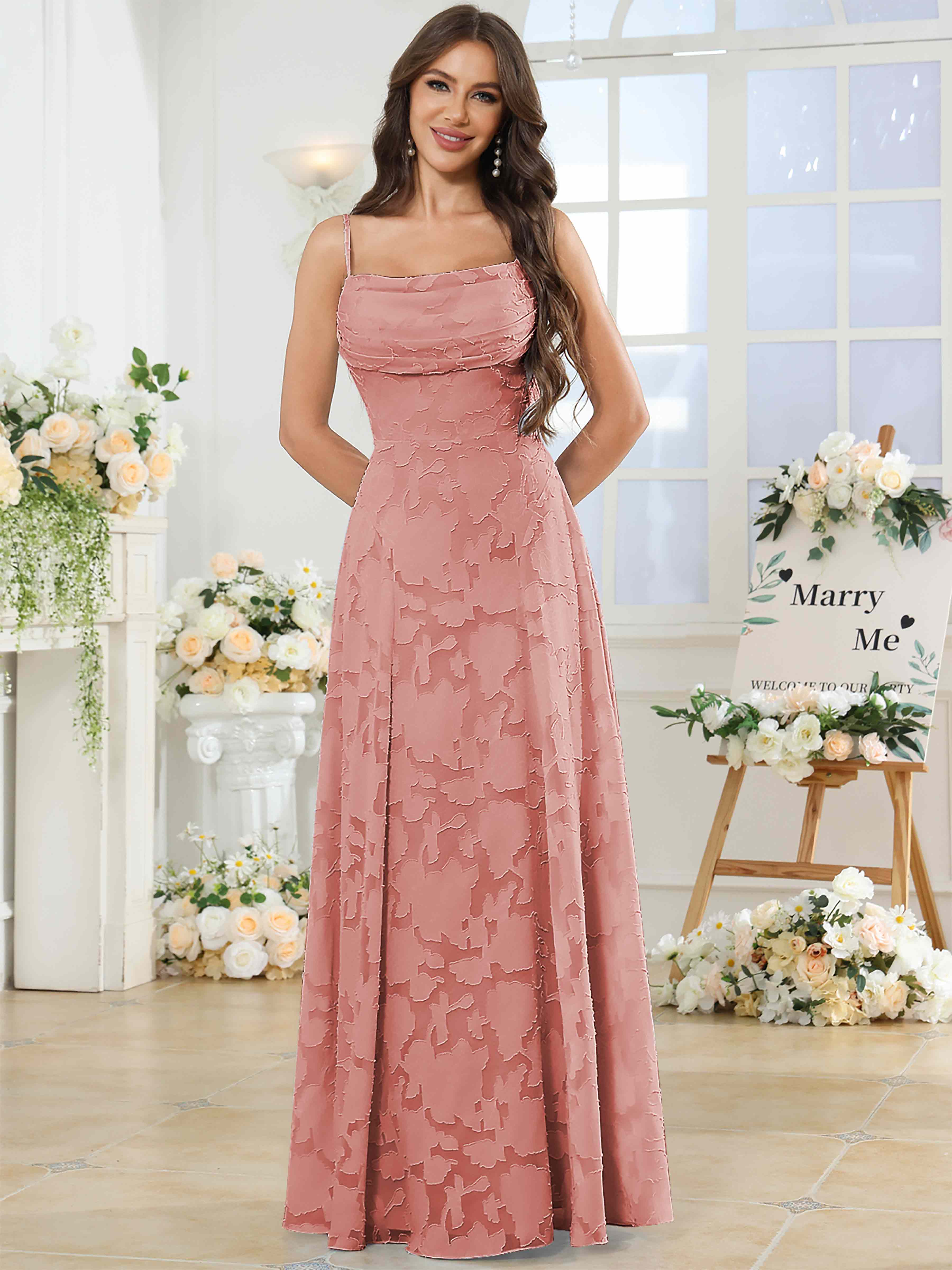 ROVDESY Cowl Chiffon Jacquard Bridesmaid/Prom Dress