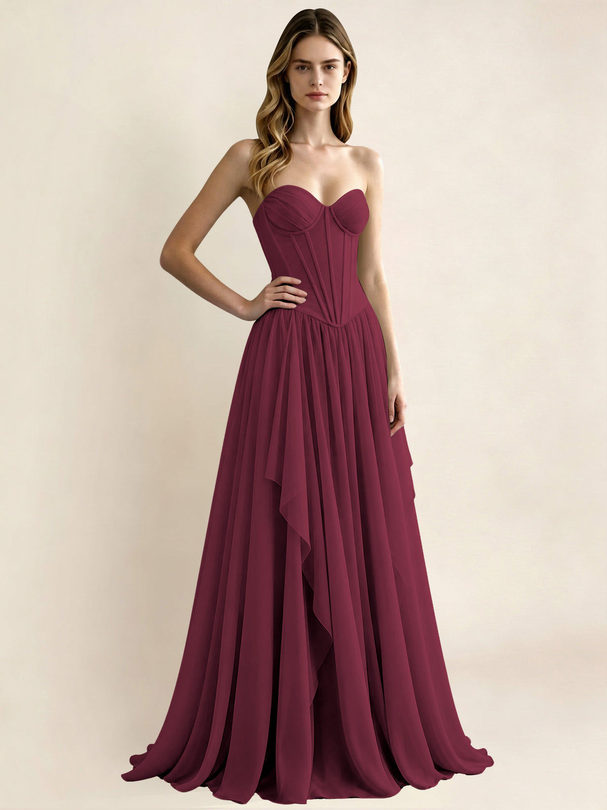 Sweetheart Chiffon Pleated A Line Bridesmaid Formal Dress