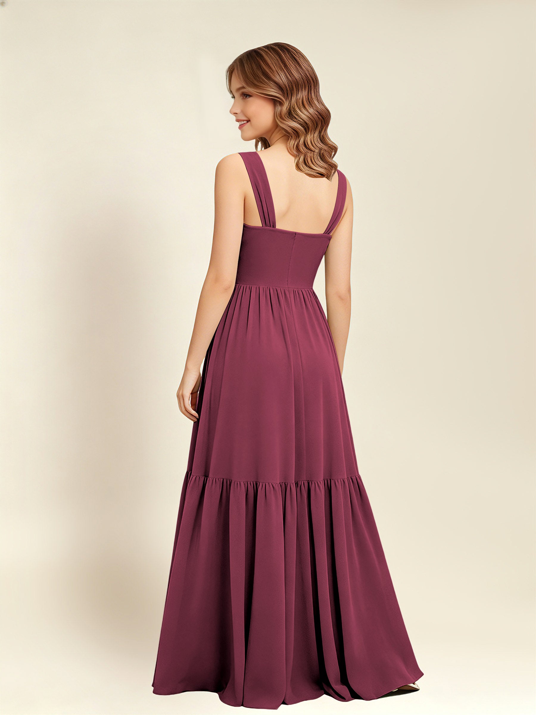 ROVDESY A-Line Square Neck Chiffon  Junior Bridesmaid Dress