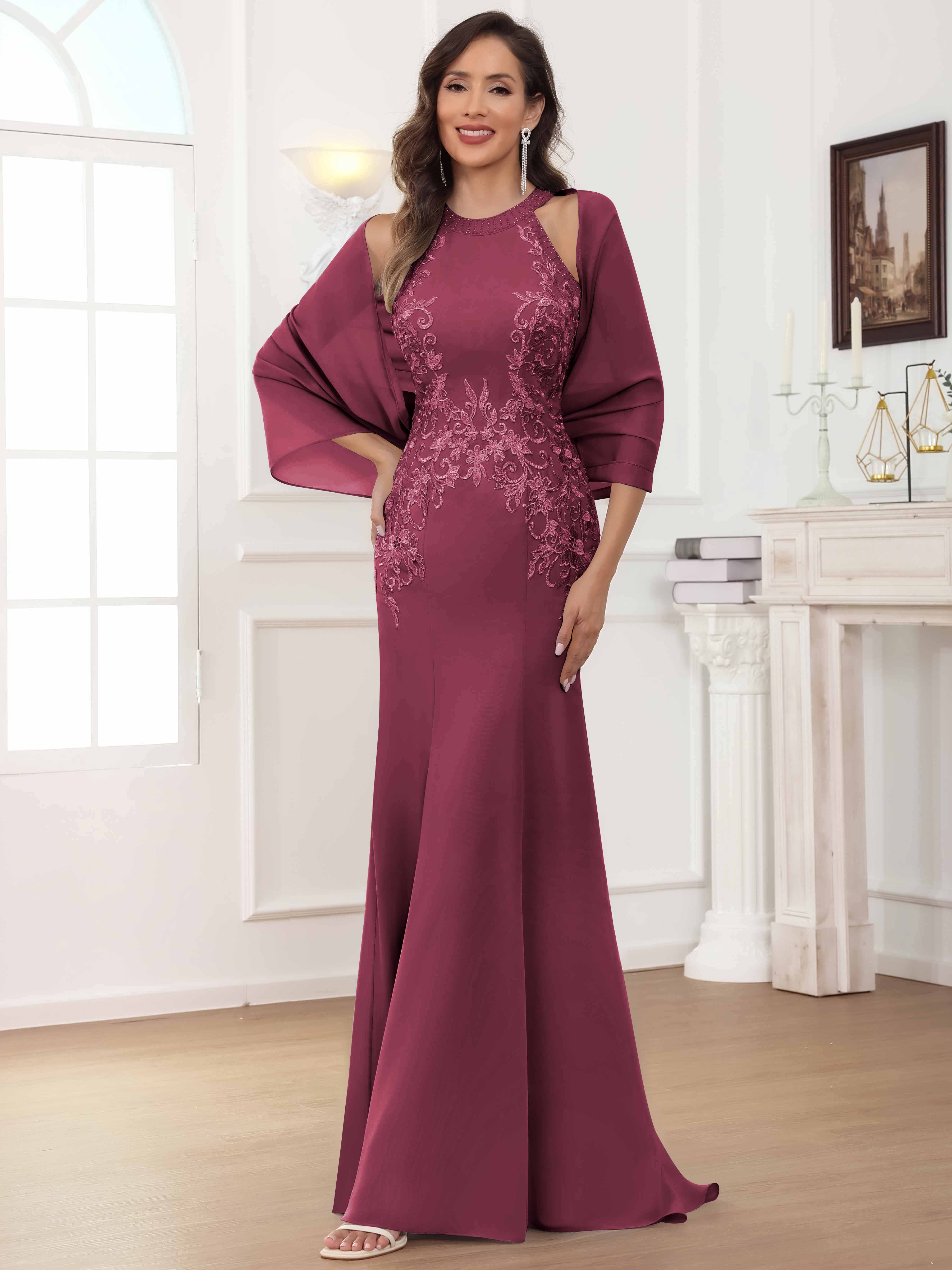 ROVDESY Halter Mermaid Lace Mother Of The Bride Dress With Jacket