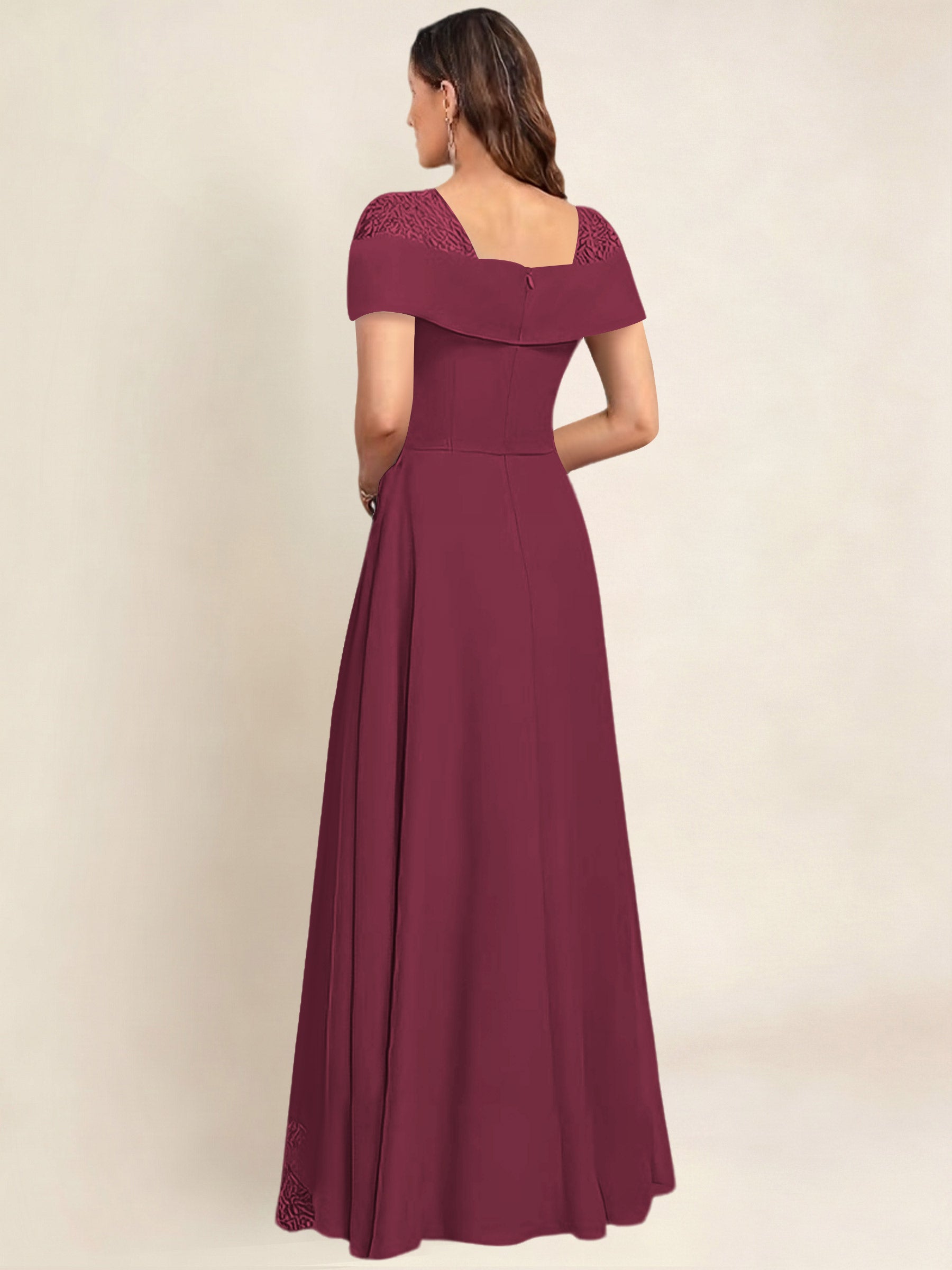 ROVDESY A-Line Off The Shoulder Lace Chiffon Long Mother of the Bride Dress Formal Gown