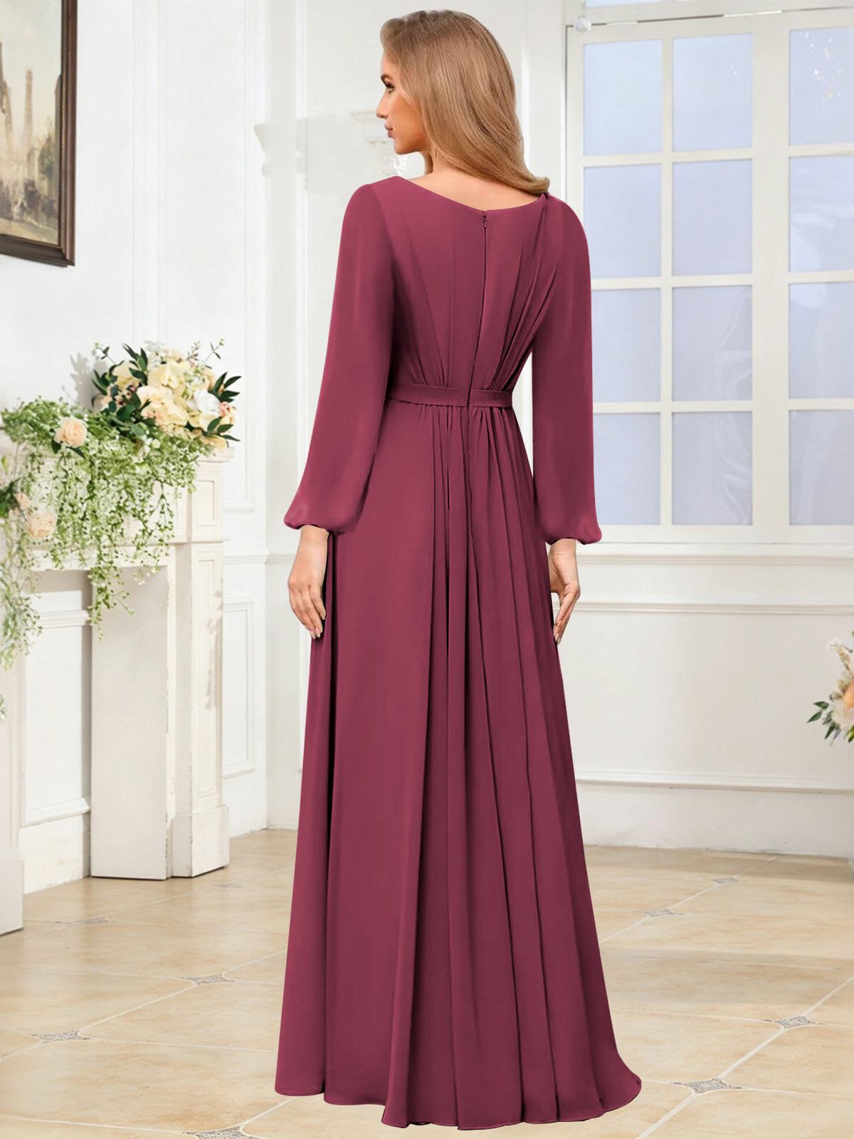 A-Line Chiffon Long Sleeve Bridesmaid Dress