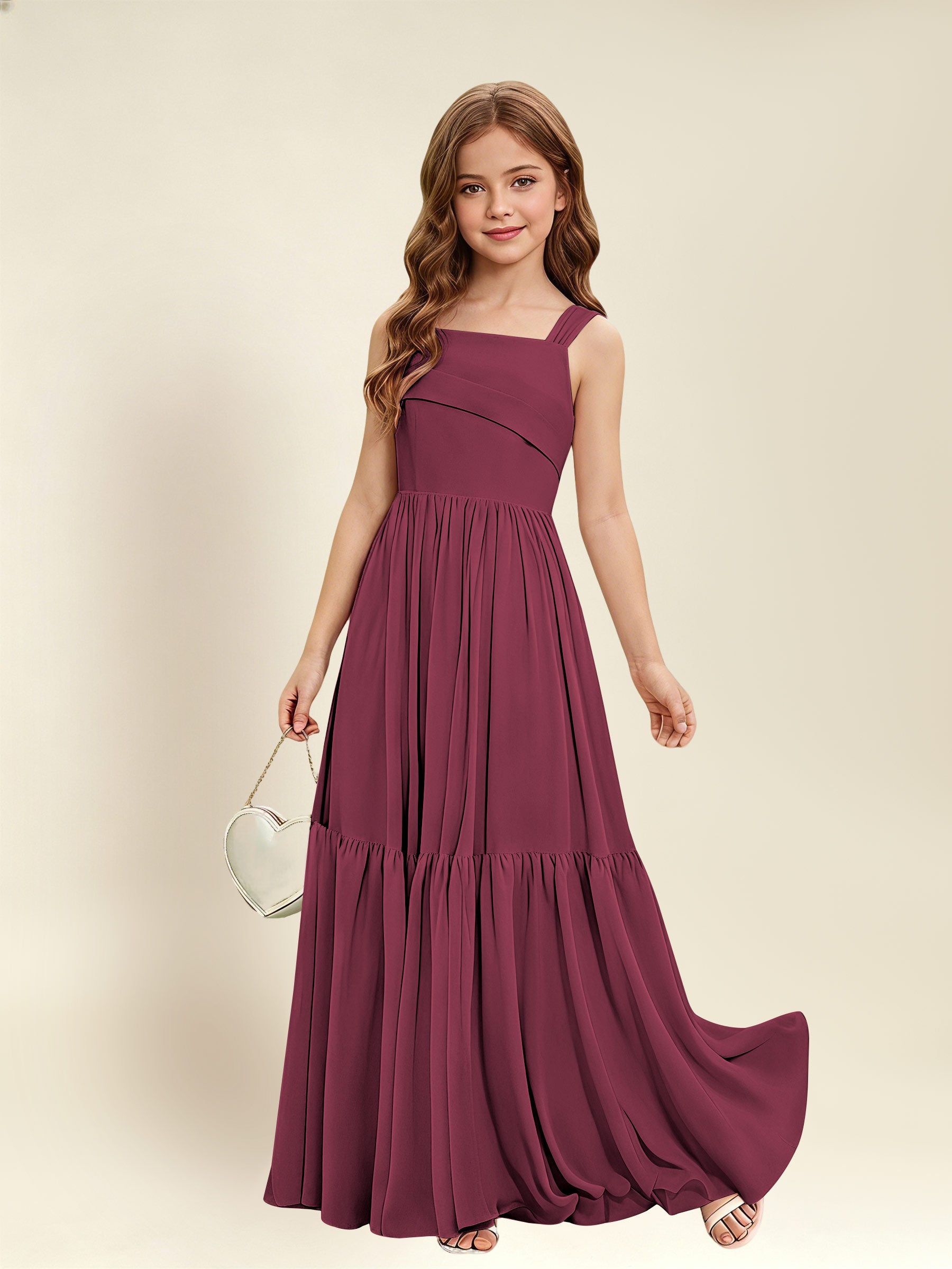 ROVDESY A-Line Square Neck Chiffon  Junior Bridesmaid Dress