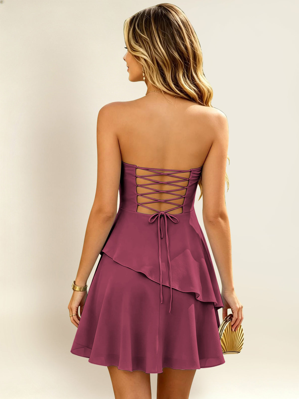 Strapless A-Line Ruffled Chiffon Homecoming Mini Dress