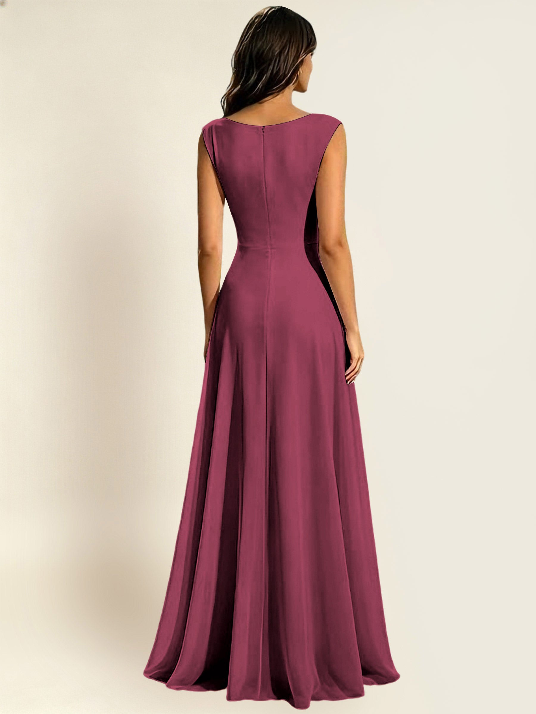 ROVDESY A-Line Chiffon Long Bridesmaid Dress With Sleeveless