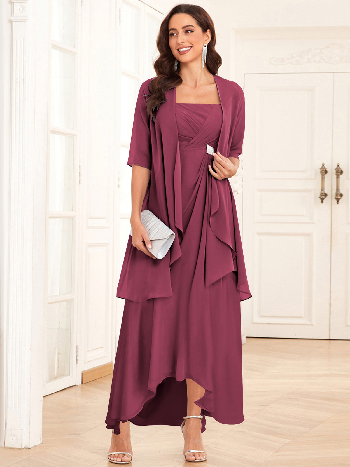2 Pieces Chiffon A Line Mother of the Bride Dress with Jacket