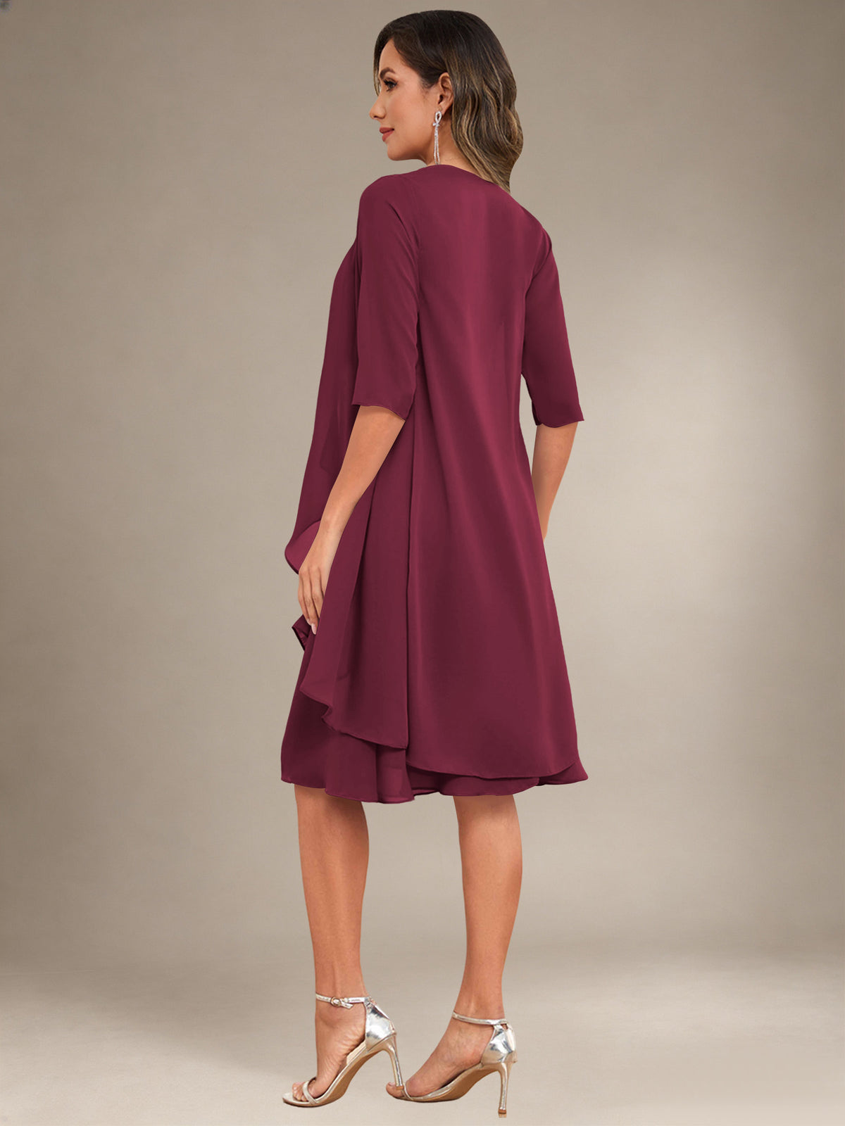 2 Pieces Half Sleeve Chiffon Knee Length Mother Of The Bride Dresses with Jacket