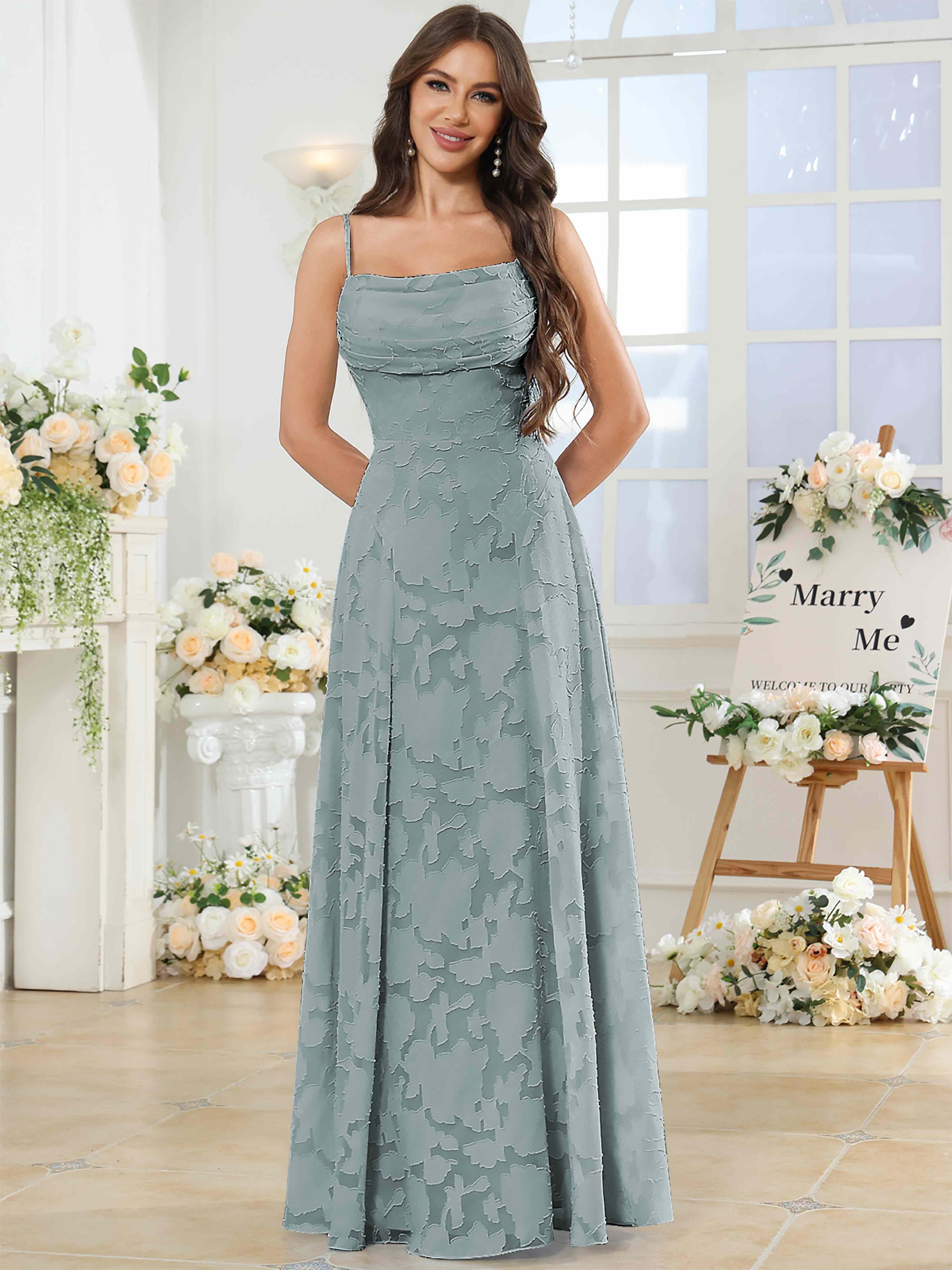 ROVDESY Cowl Chiffon Jacquard Bridesmaid/Prom Dress