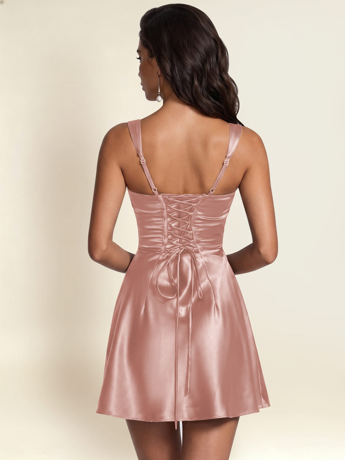 ROVDESY Square Neck Pleated Satin Homecoming Mini Dress