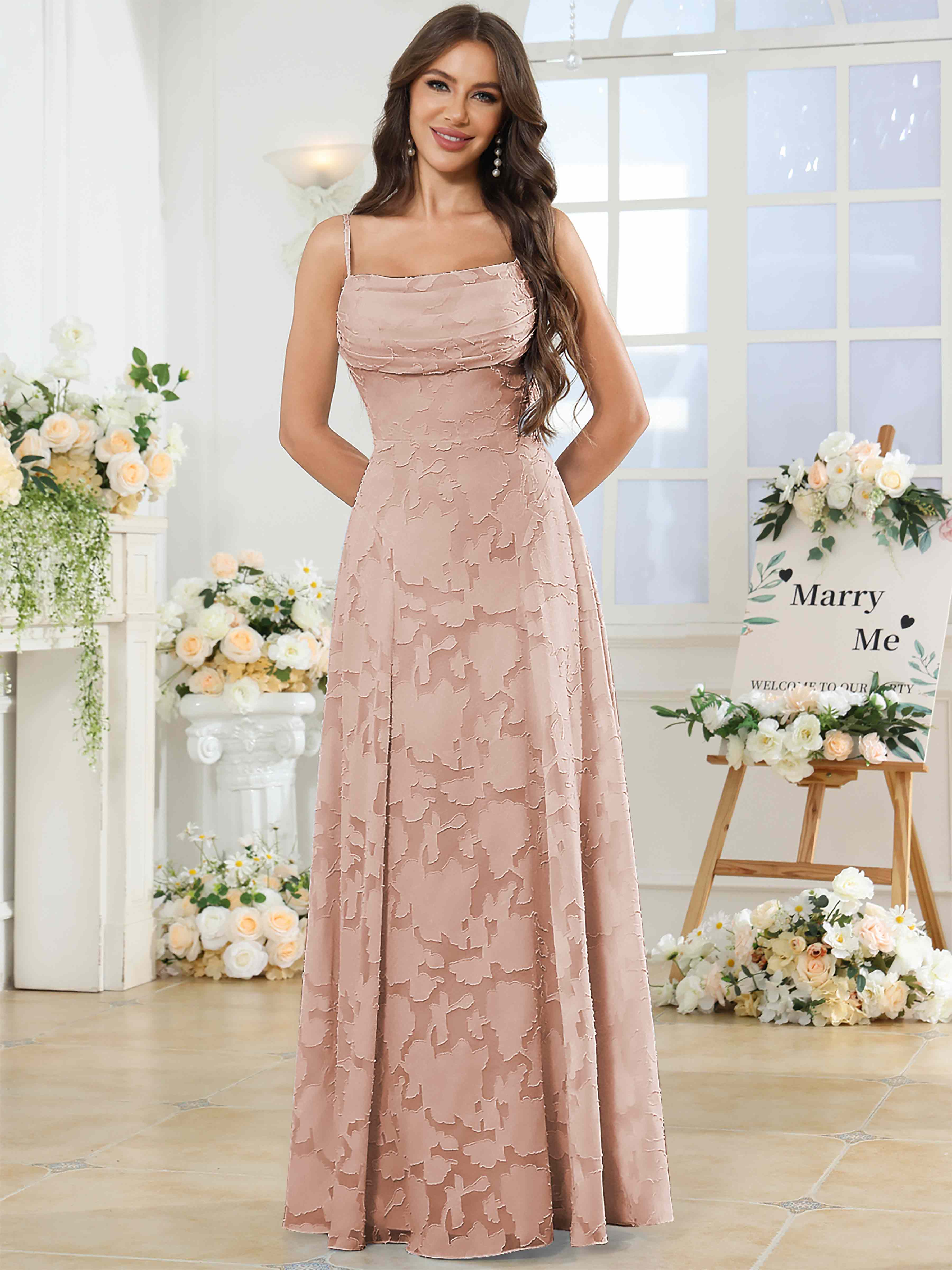 ROVDESY Cowl Chiffon Jacquard Bridesmaid/Prom Dress