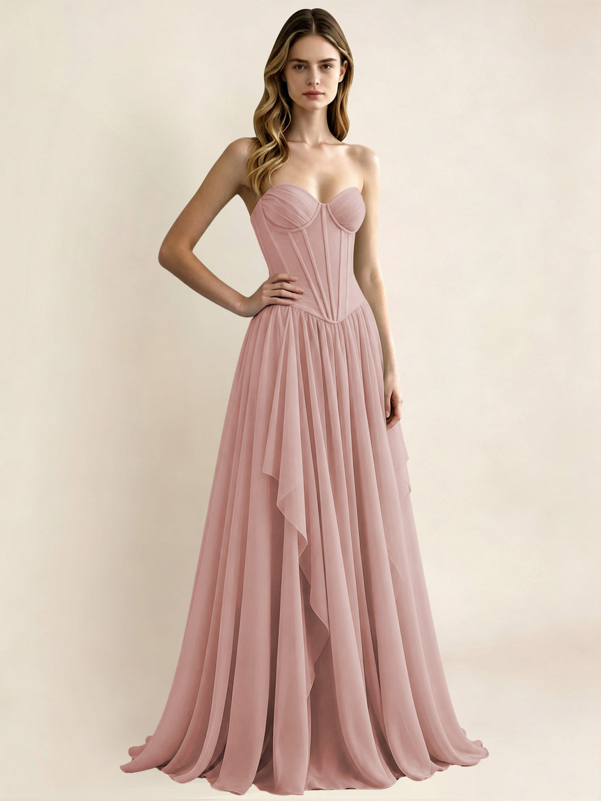 Sweetheart Chiffon Pleated A Line Bridesmaid Formal Dress