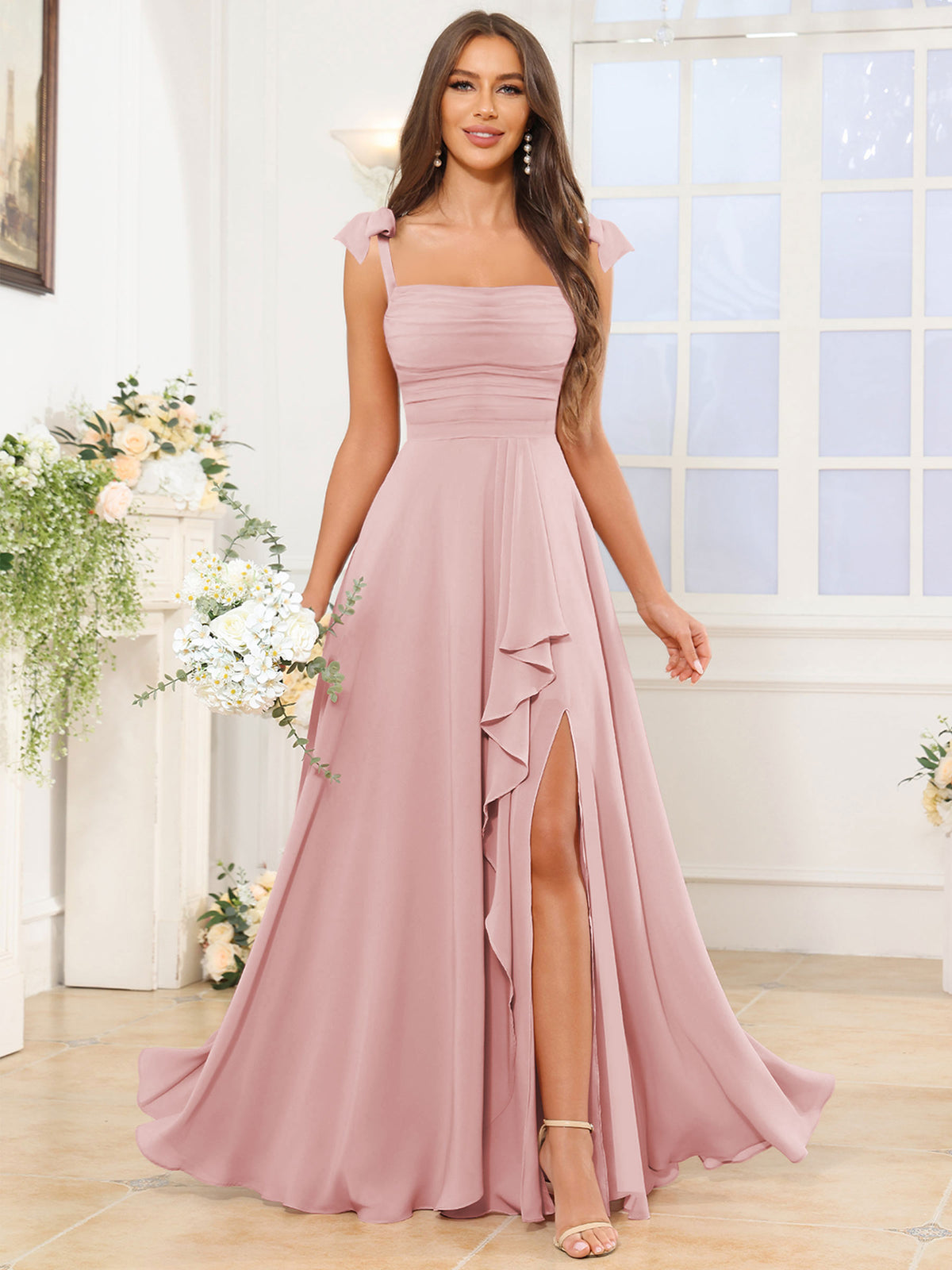 A Line Bridesmaid Dress with Slit
