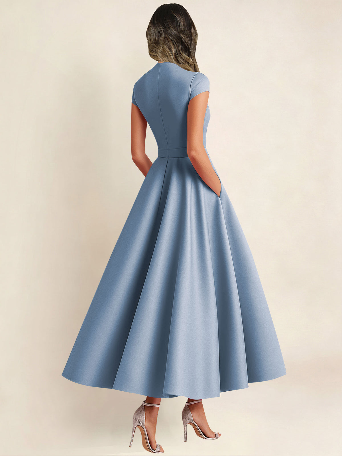 A Line V Neck 3D Flower Satin Mother of the Bride Dress