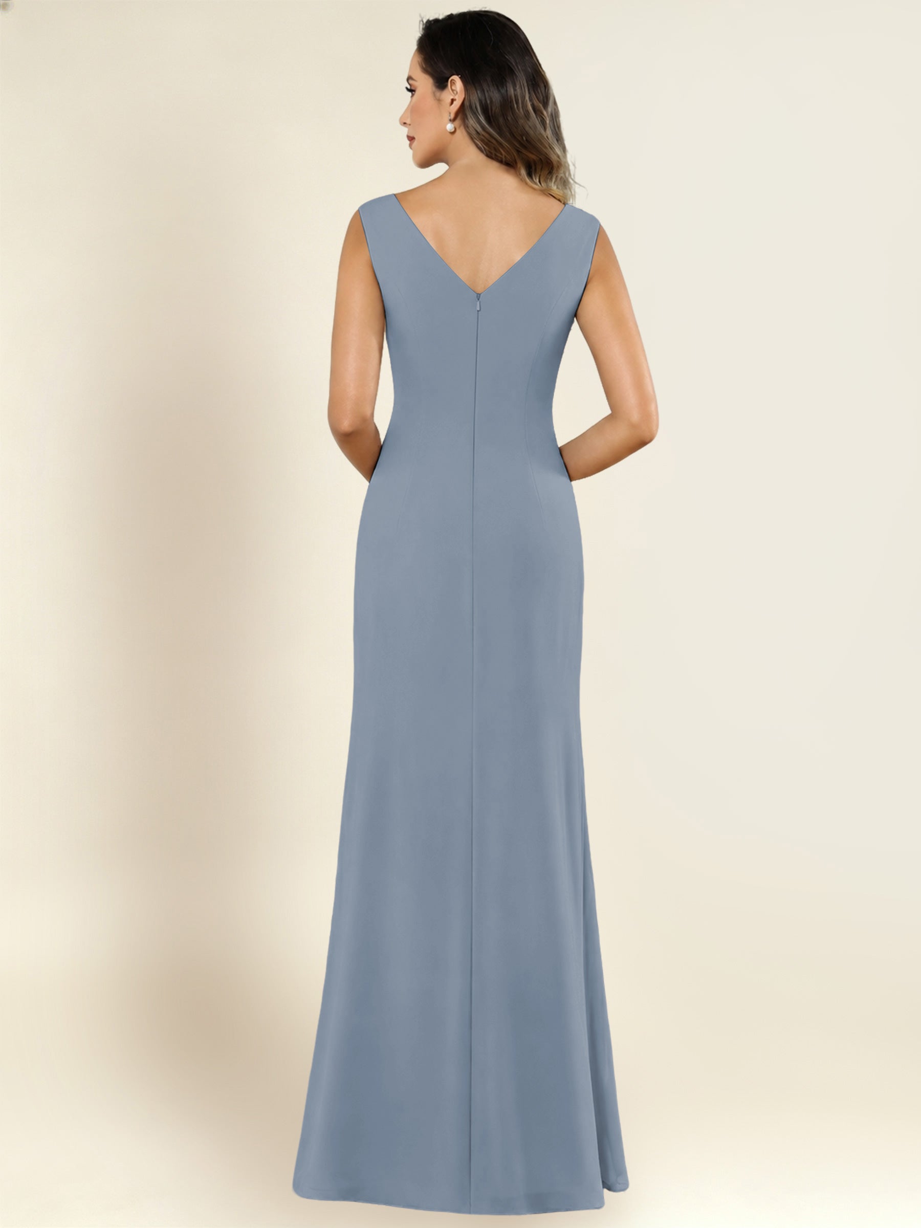ROVDESY 2 Pieces V-Neck Sequin Chiffon Long Mother Of The Bride Dress With Long Sleeve Jacket