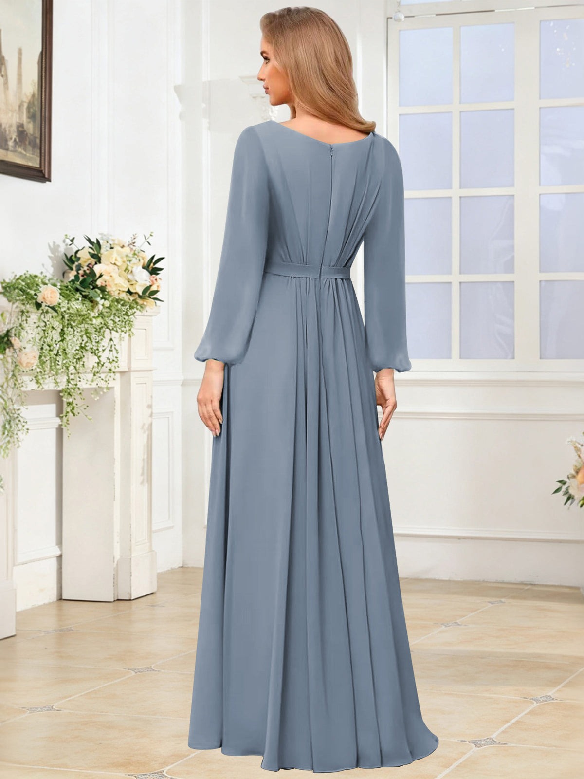 A-Line Chiffon Long Sleeve Bridesmaid Dress