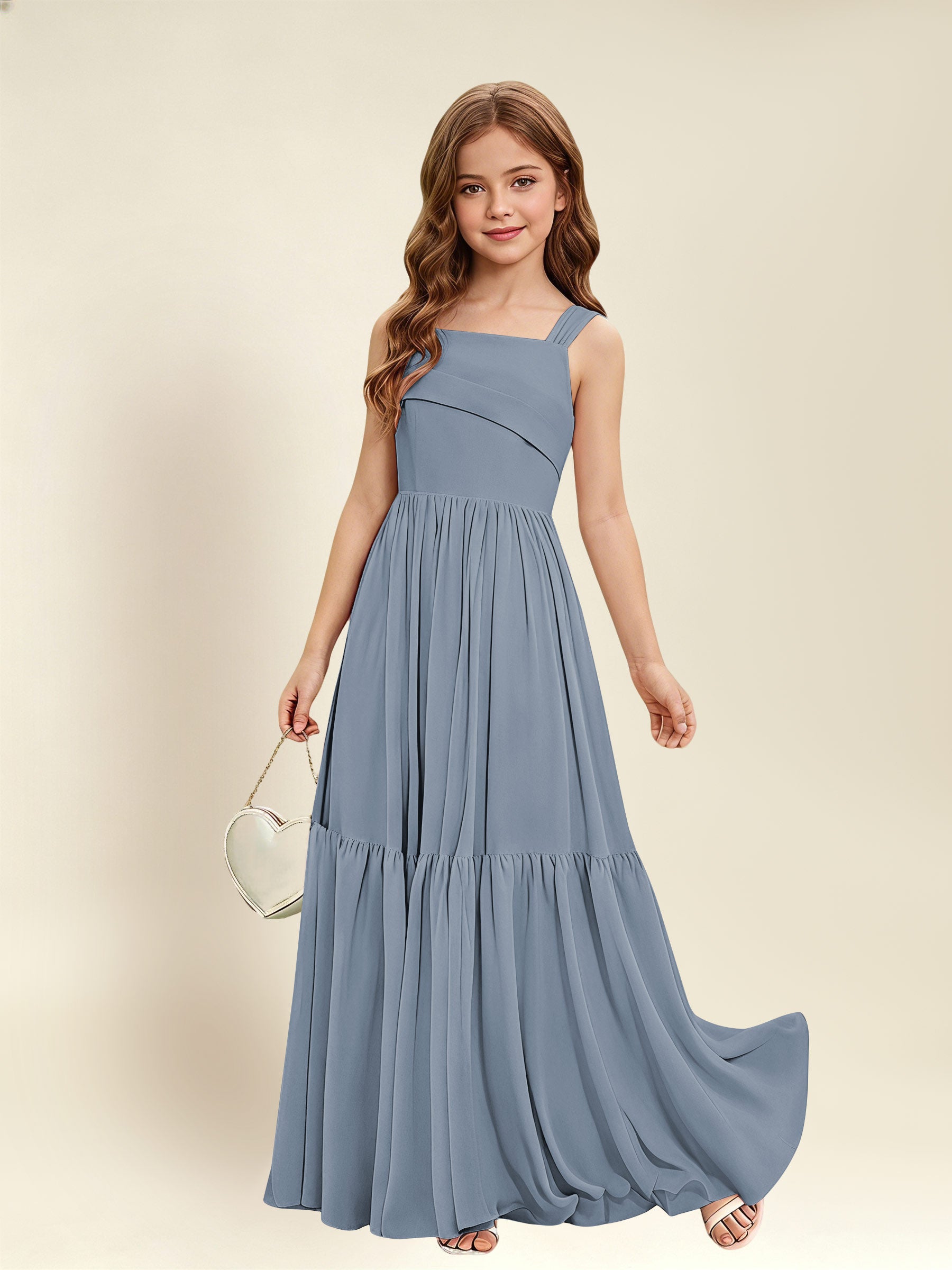 ROVDESY A-Line Square Neck Chiffon  Junior Bridesmaid Dress